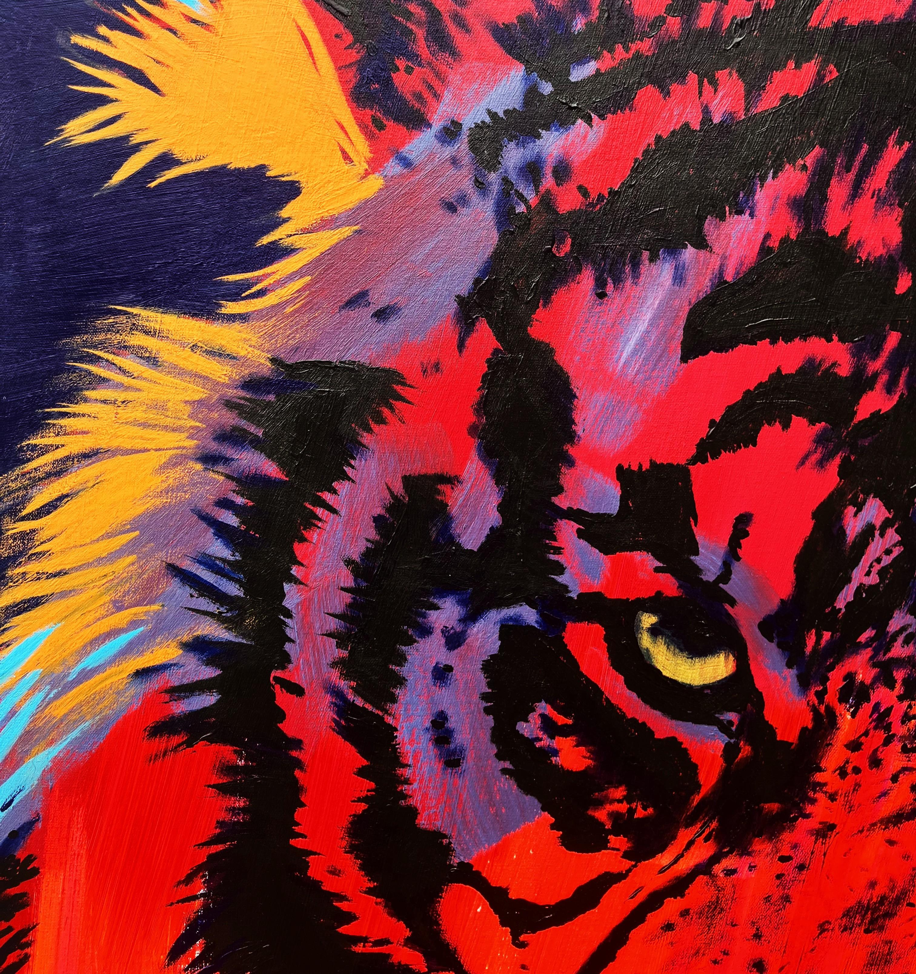 Tiger III /// Jack Graves Wildlife Big Cat Lion Animal Portrait Painting Canvas - Black Animal Painting by Jack Graves III