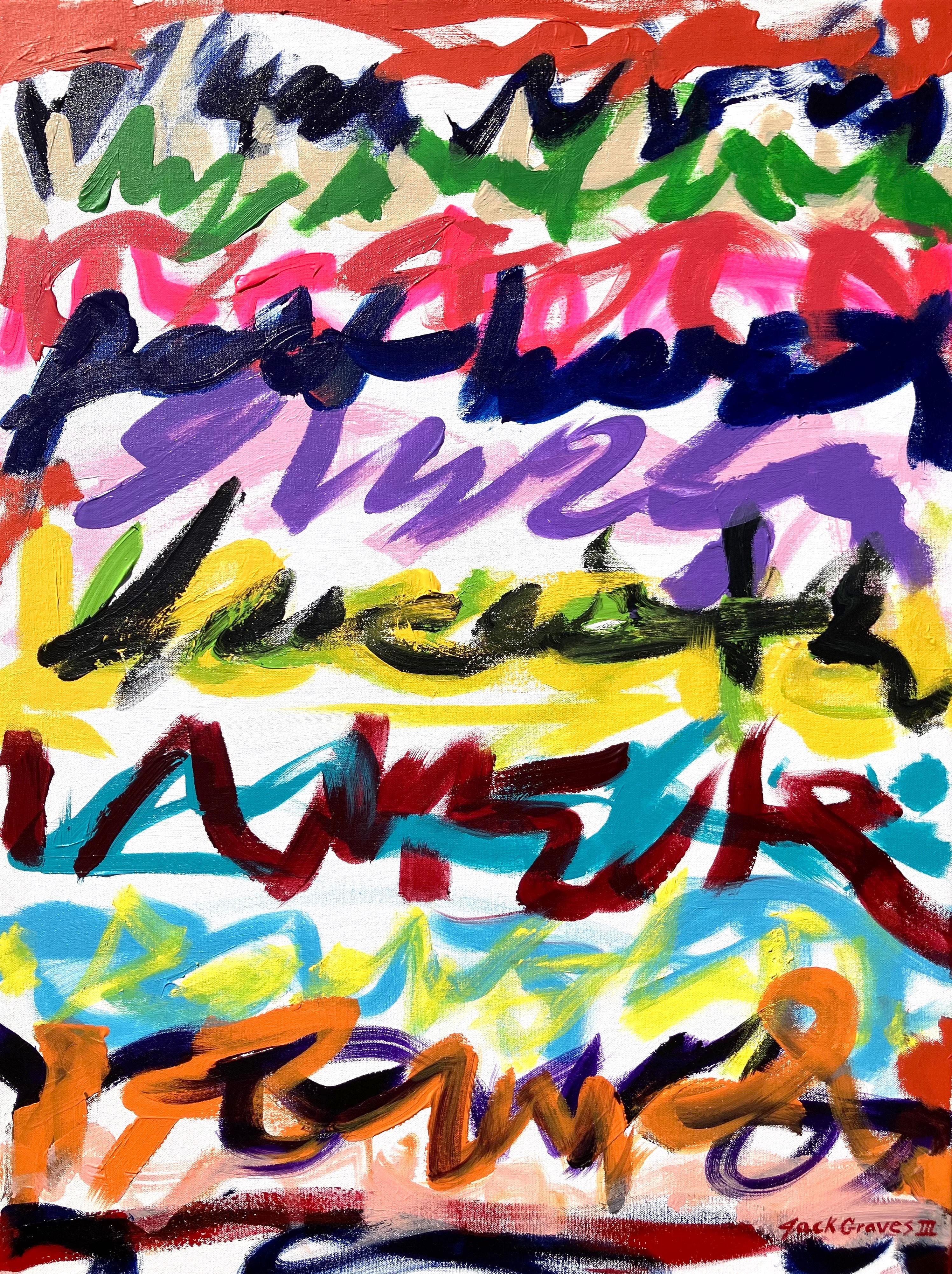 Jack Graves III Abstract Painting - Trainspotting /// Contemporary Abstract Expressionist Colorful Typography Paint