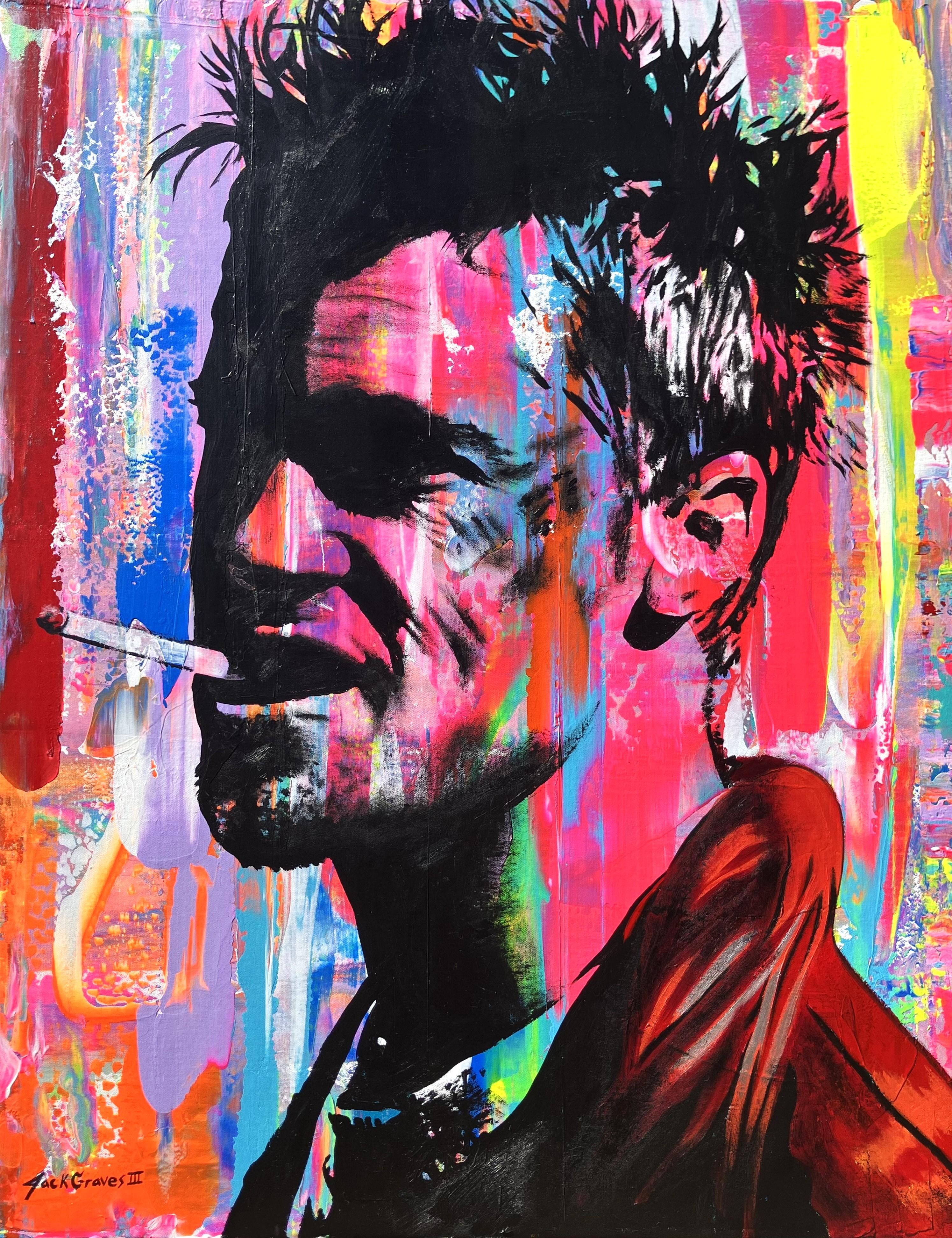 Portrait Painting de Jack Graves III - Tyler Durden (Brad Pitt) /// El club de la lucha Arte pop callejero contemporáneo Abstracto