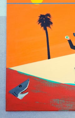 Vacation Fetch with Pets /// Contemporary Landscape Shark Alligator Western Art