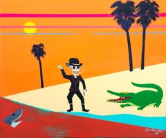 Vacation Fetch with Pets /// Contemporary Landscape Shark Alligator Western Art