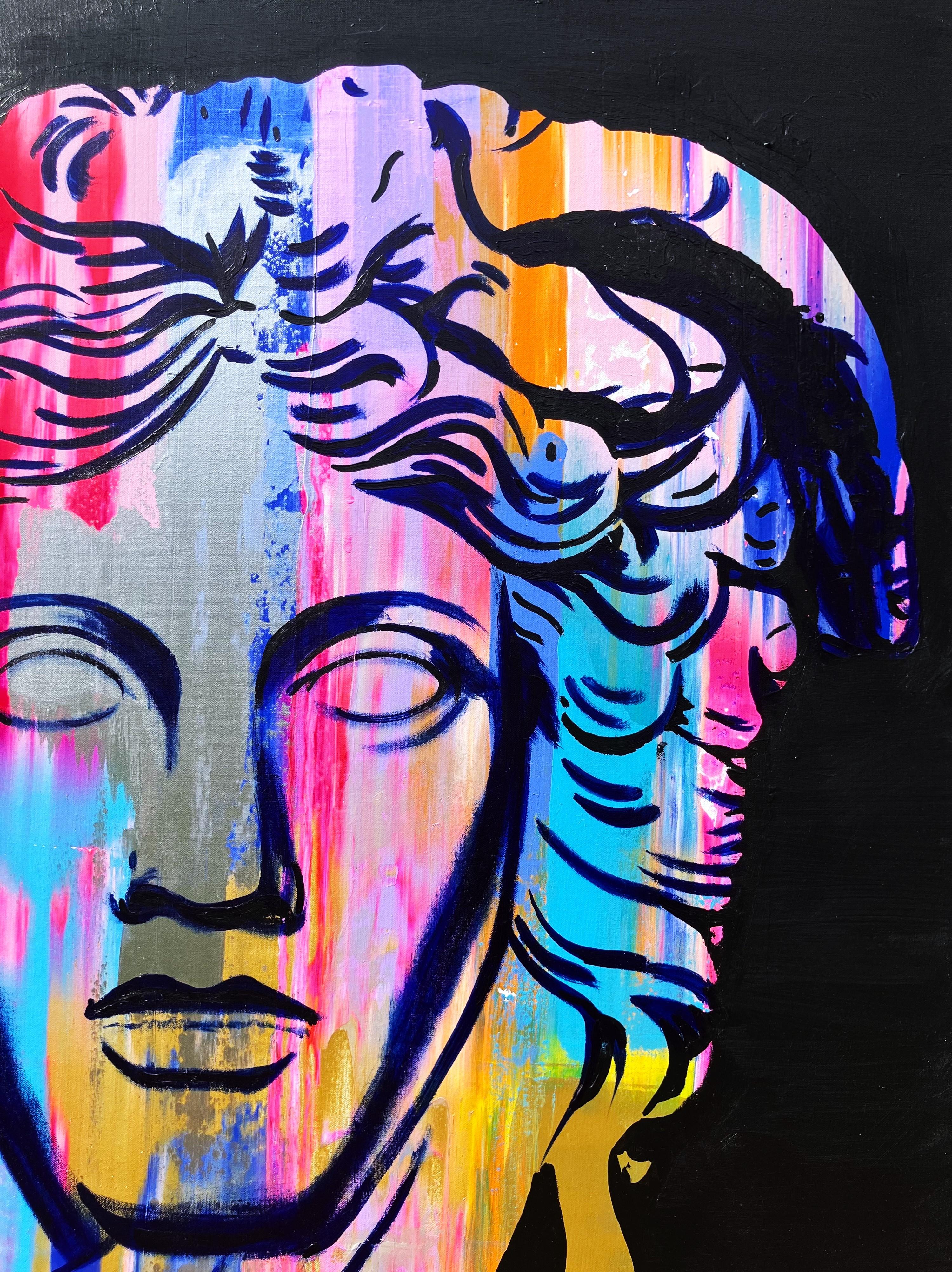 Versace (Medusa) V /// Jack Graves Greek Mythology Italian Luxury Fashion Paint - Black Portrait Painting by Jack Graves III