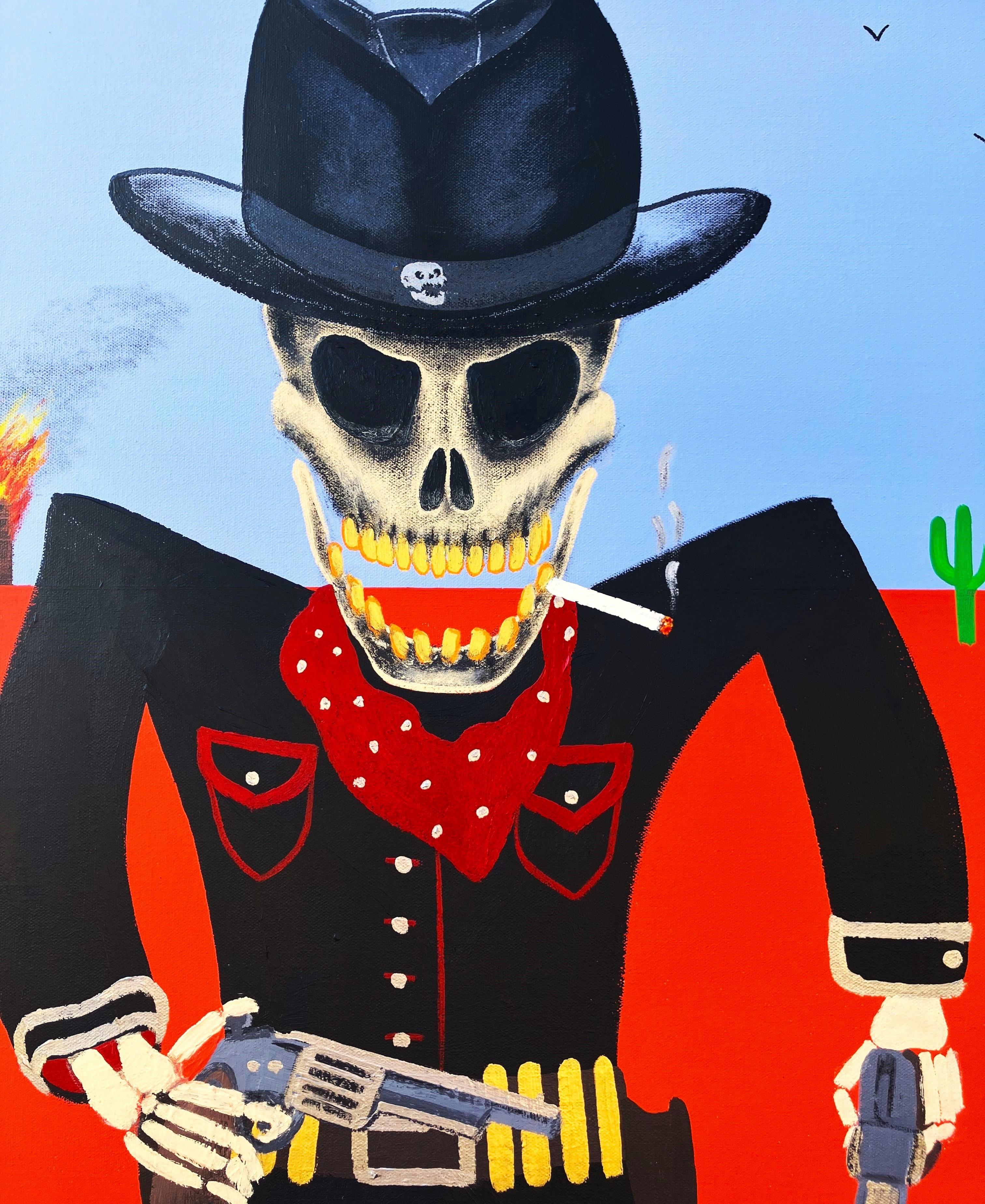 Wanted Cowboy Death /// Wild West Western Poster Painting Funny Contemporary Art en vente 1
