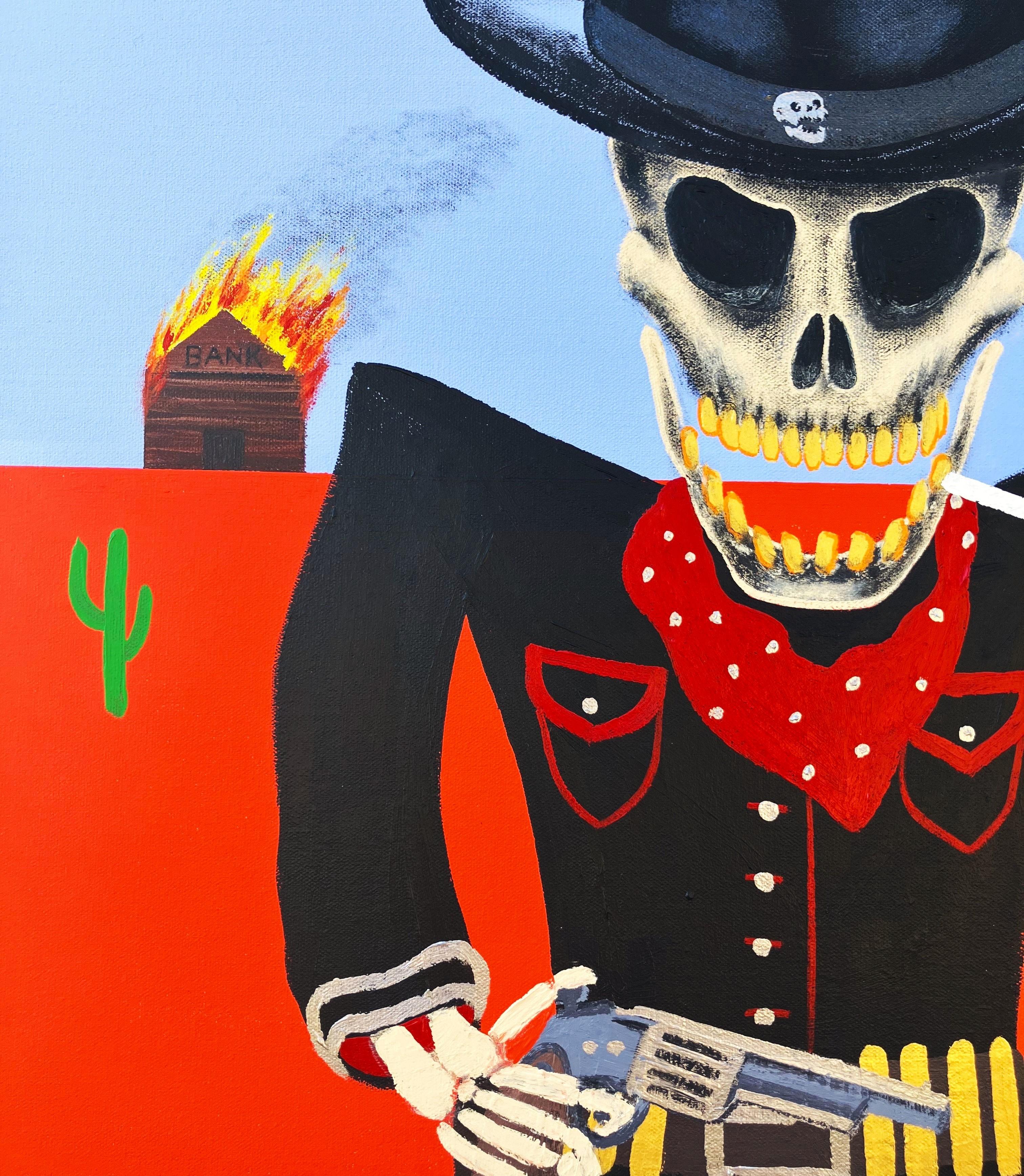 Wanted Cowboy Death /// Wild West Western Poster Painting Funny Contemporary Art en vente 3