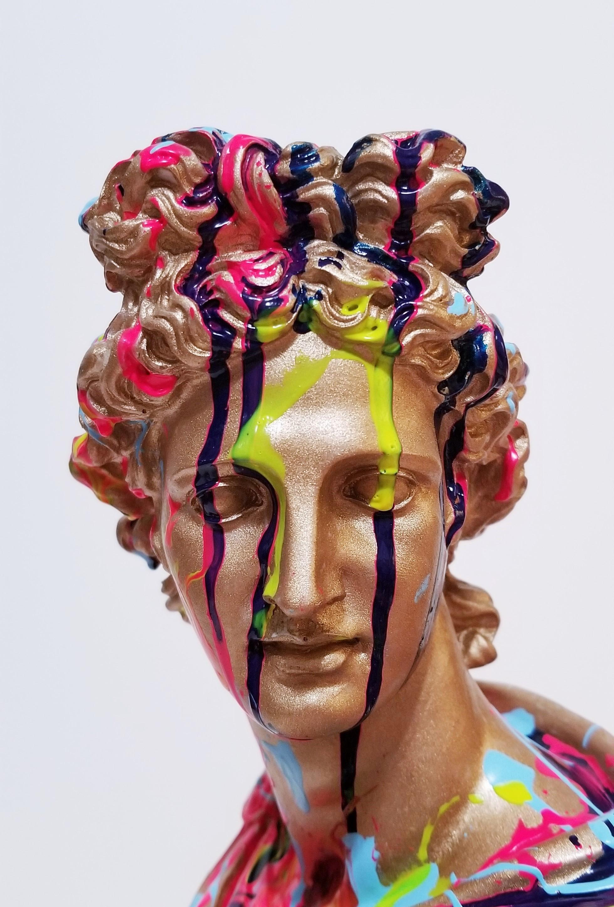 Apollo Sculpture /// Contemporary Classics Mythology Head Painted Colorful Art For Sale 6
