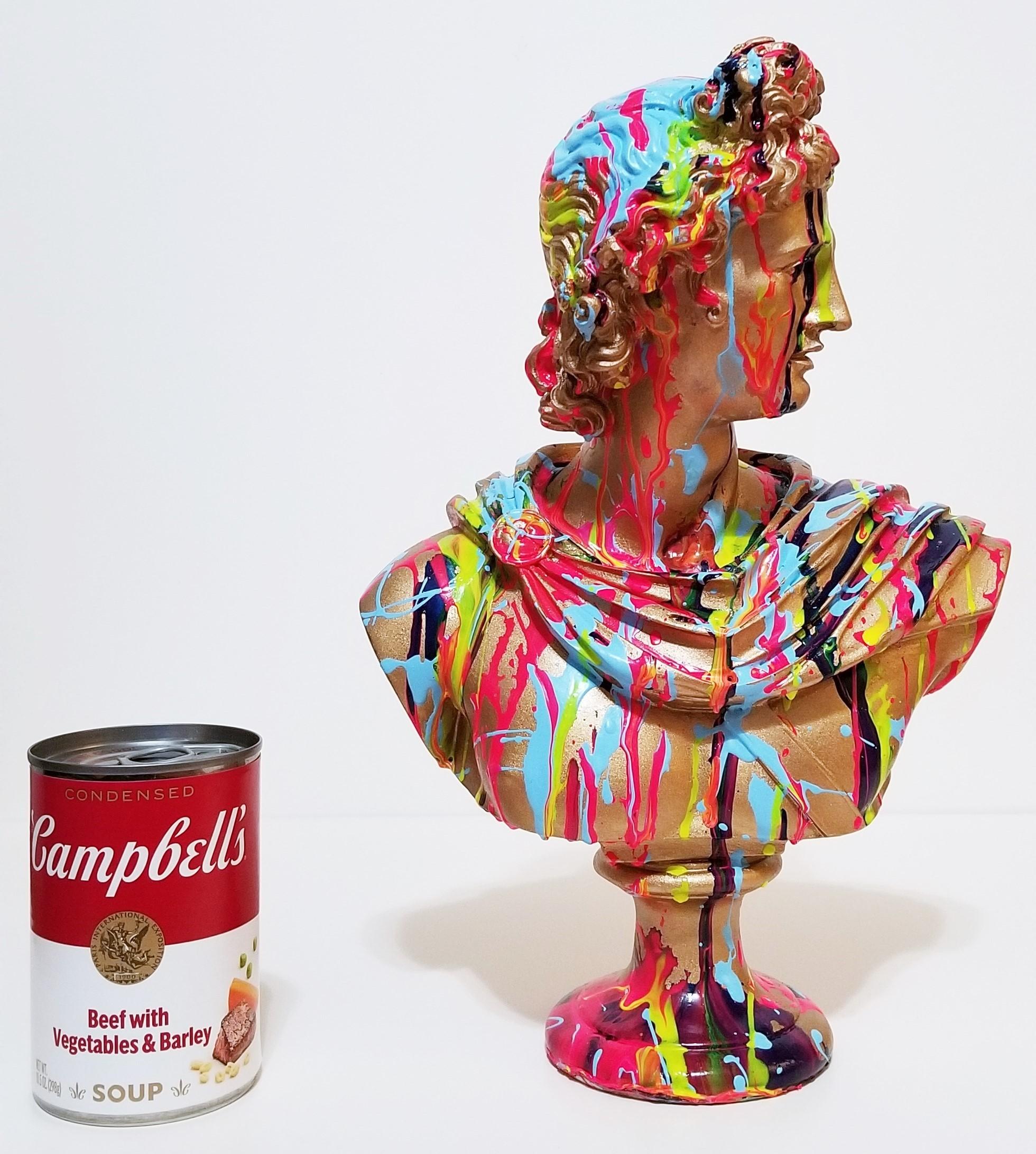 Sculpture Apollo /// Contemporary Classics Mythology Head Painted Colorful Art - Gris Figurative Sculpture par Jack Graves III