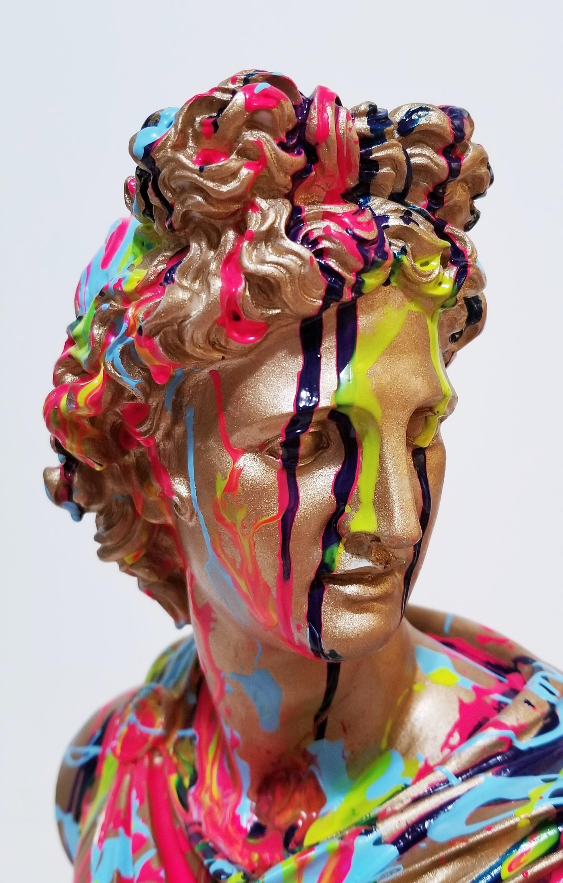 Apollo Sculpture /// Contemporary Classics Mythology Head Painted Colorful Art For Sale 3