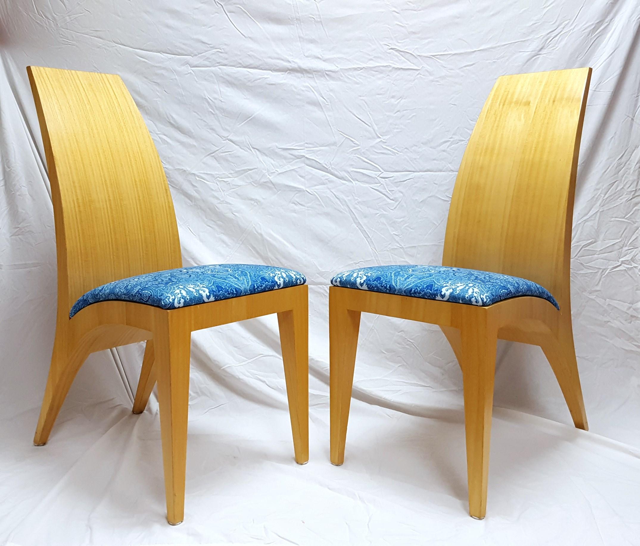 Pair of "(Blue) Persian Rug" Italian Moderne Chairs /// Contemporary Mid-Century