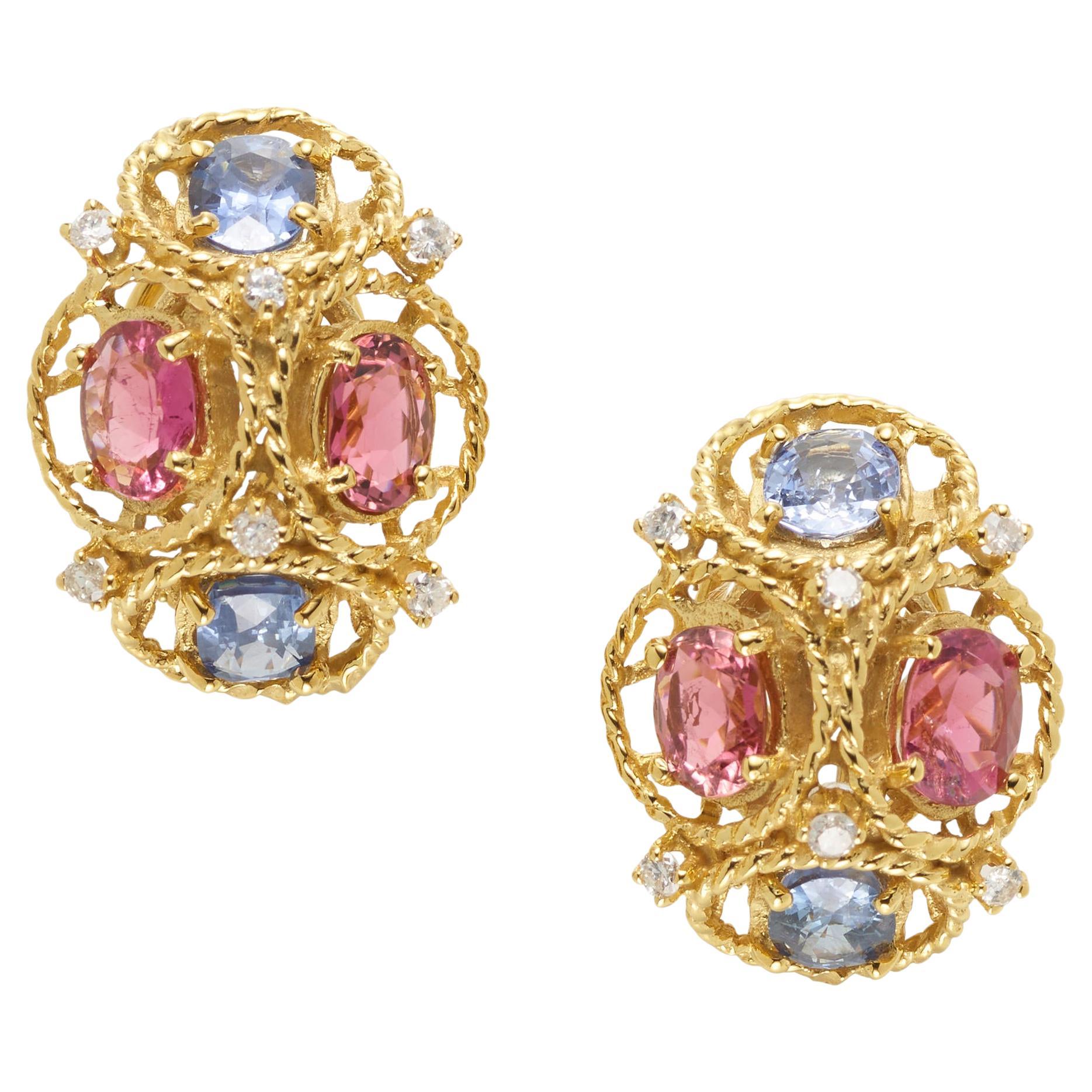 Jack Gutschneider 14k Gold Ohrringe mit Turmalin, Saphir und 0,35 Karat Diamant