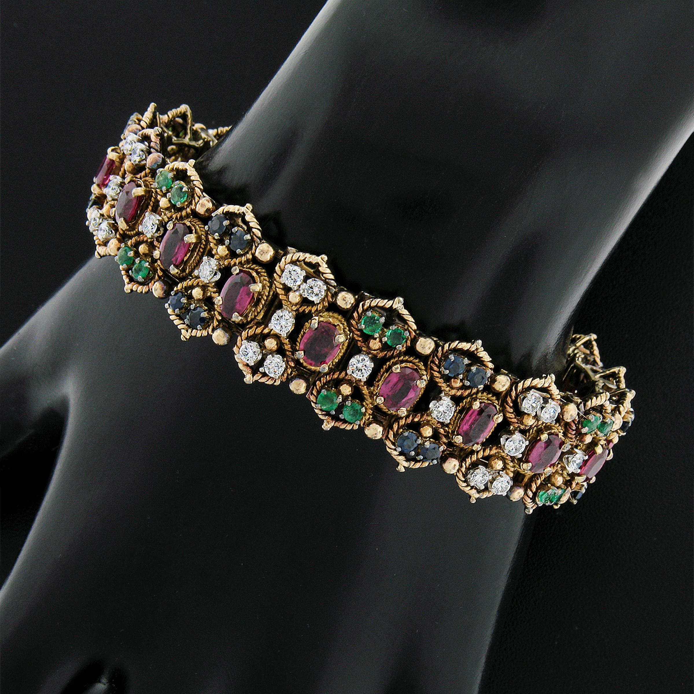 Jack Gutschneider 14K Massivgold 13,15ctw Diamant-Rubin-Saphir-Smaragd-Armband im Zustand „Hervorragend“ in Montclair, NJ