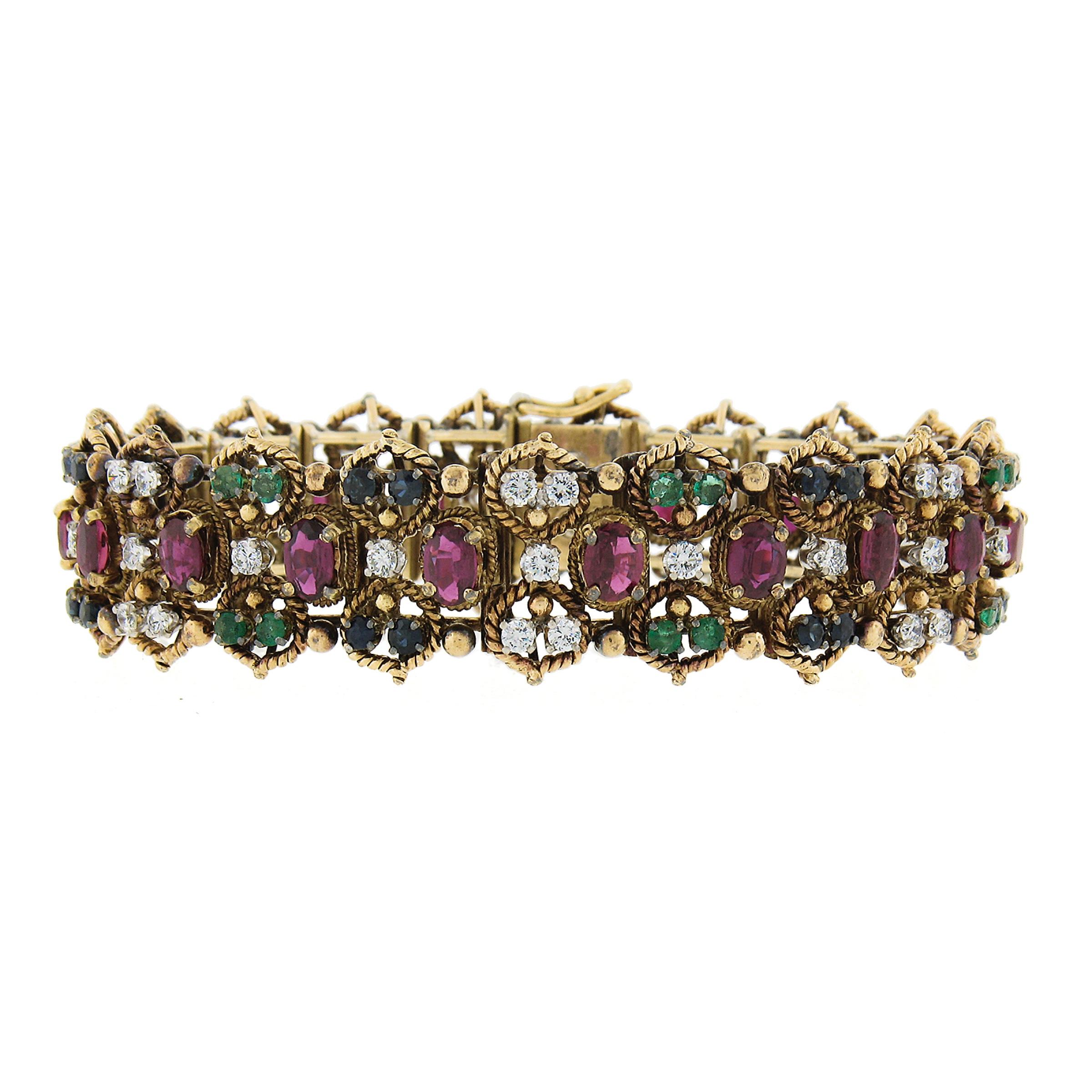 Jack Gutschneider 14K Massivgold 13,15ctw Diamant-Rubin-Saphir-Smaragd-Armband Damen