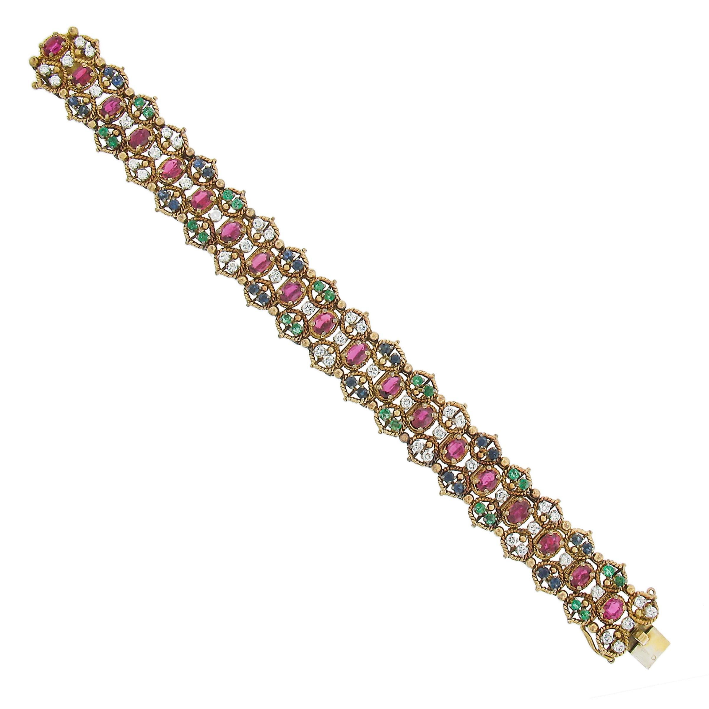 Jack Gutschneider 14K Massivgold 13,15ctw Diamant-Rubin-Saphir-Smaragd-Armband 2