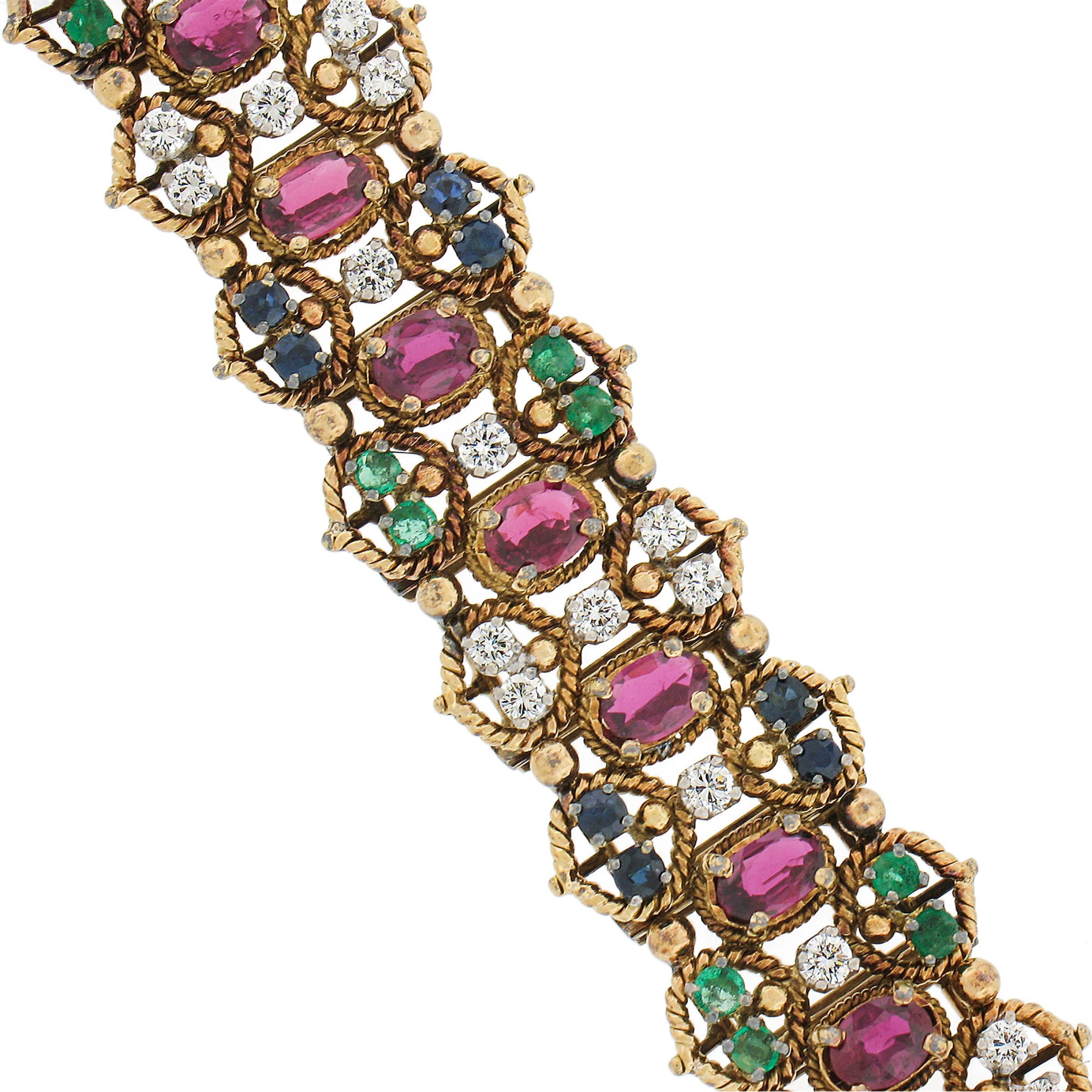 Jack Gutschneider 14K Massivgold 13,15ctw Diamant-Rubin-Saphir-Smaragd-Armband 3