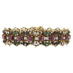 Jack Gutschneider 14K Solid Gold 13.15ctw Diamond Ruby Sapphire Emerald Bracelet