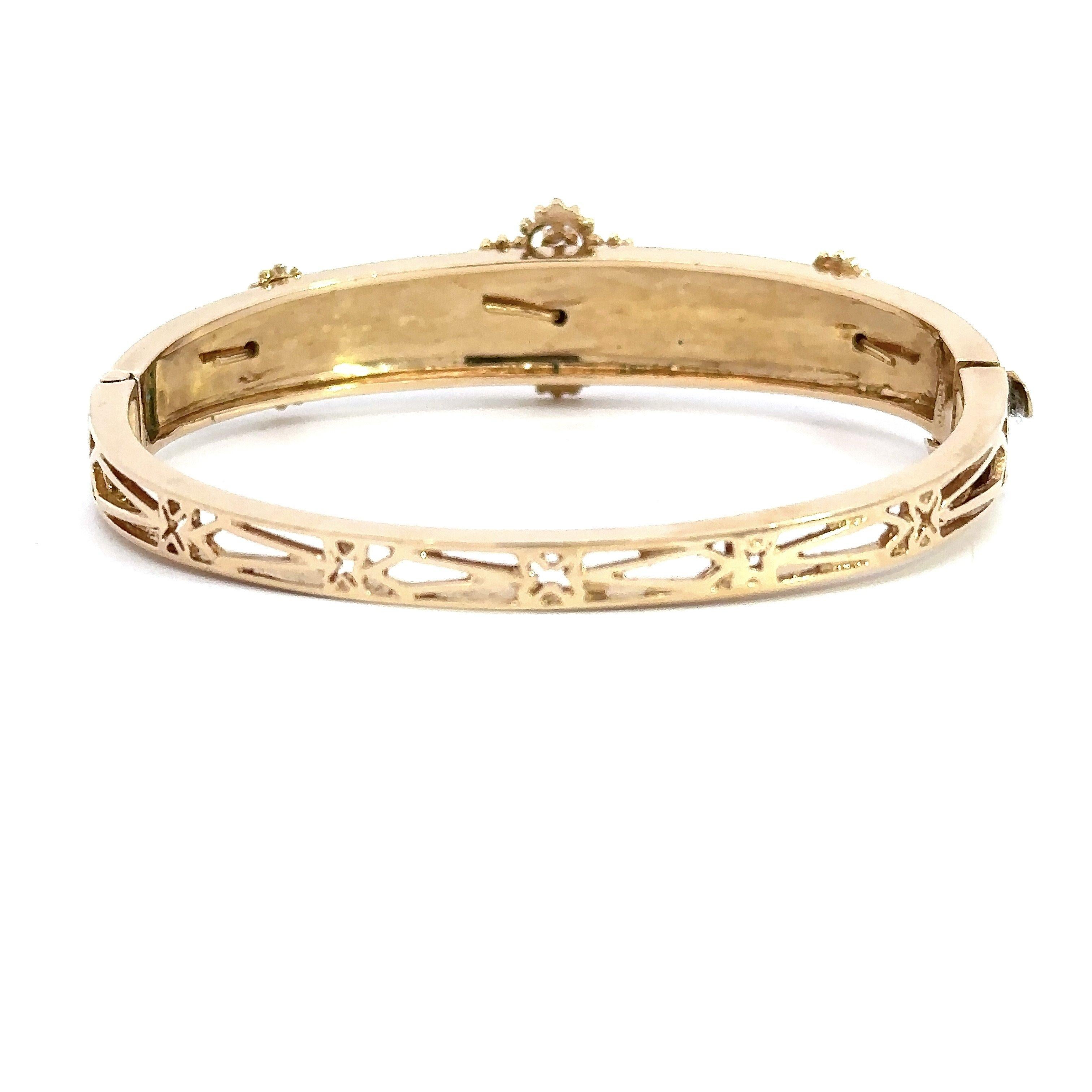 Jack Gutschneider Diamond and Black Enamel 14KT Gold Vintage Bangle Bracelet In Good Condition In Los Angeles, CA