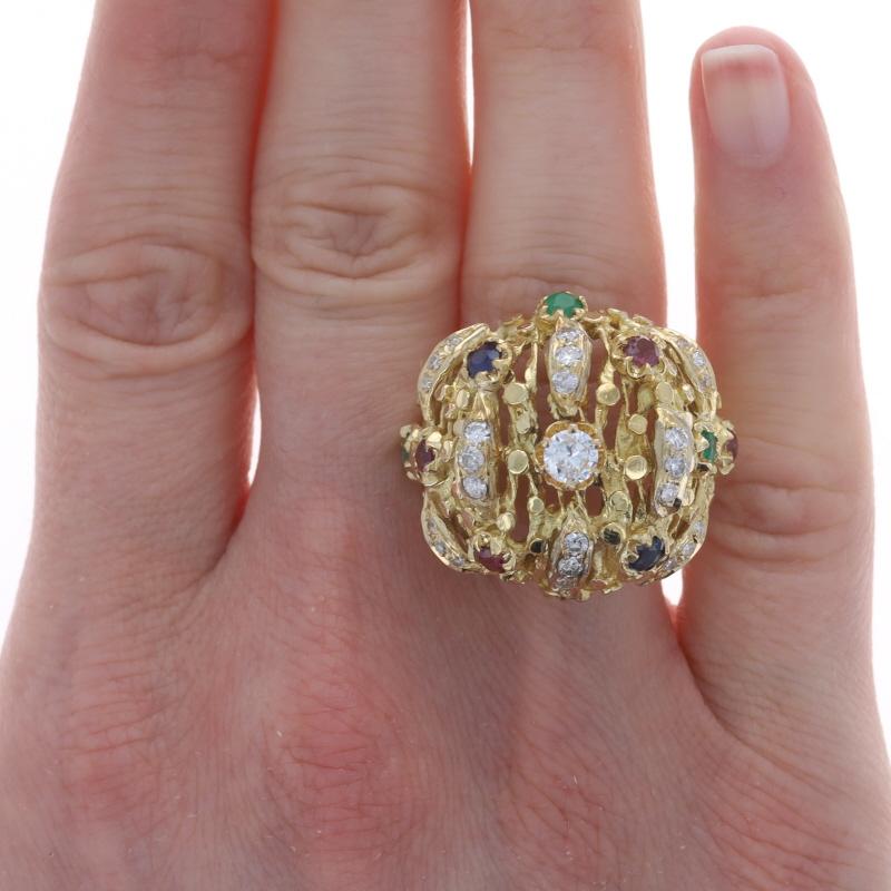 Size: 8 3/4
Sizing Fee: Up 2 sizes for $120 or Down 2 sizes for $100

Brand: Jack Gutschneider
Era: Vintage

Metal Content: 18k Yellow Gold

Stone Information
Natural Diamond
Carat(s): .33ct
Cut: Round Brilliant
Color: F
Clarity: I1

Natural