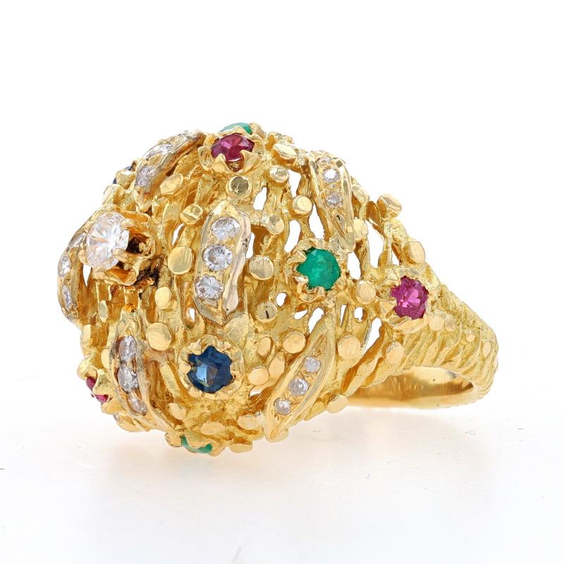 Emerald Cut Jack Gutschneider Diamond Emerald Vintage Cluster Cocktail Ring Yellow Gold 18k For Sale