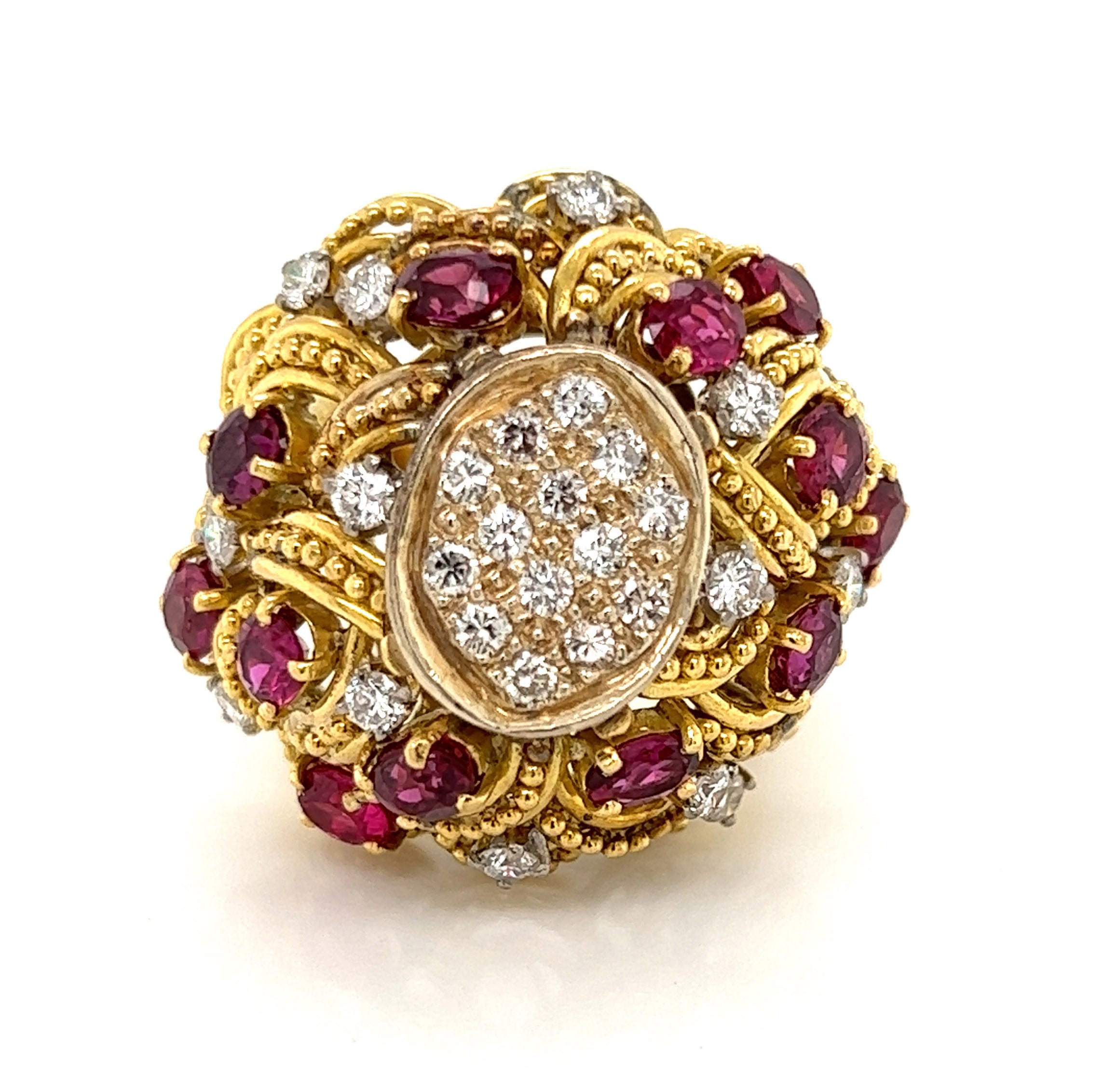 Jack Gutschneider Diamond Ruby 18k Yellow Gold Dome Ring For Sale