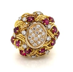 Vintage Jack Gutschneider Diamond Ruby 18k Yellow Gold Dome Ring
