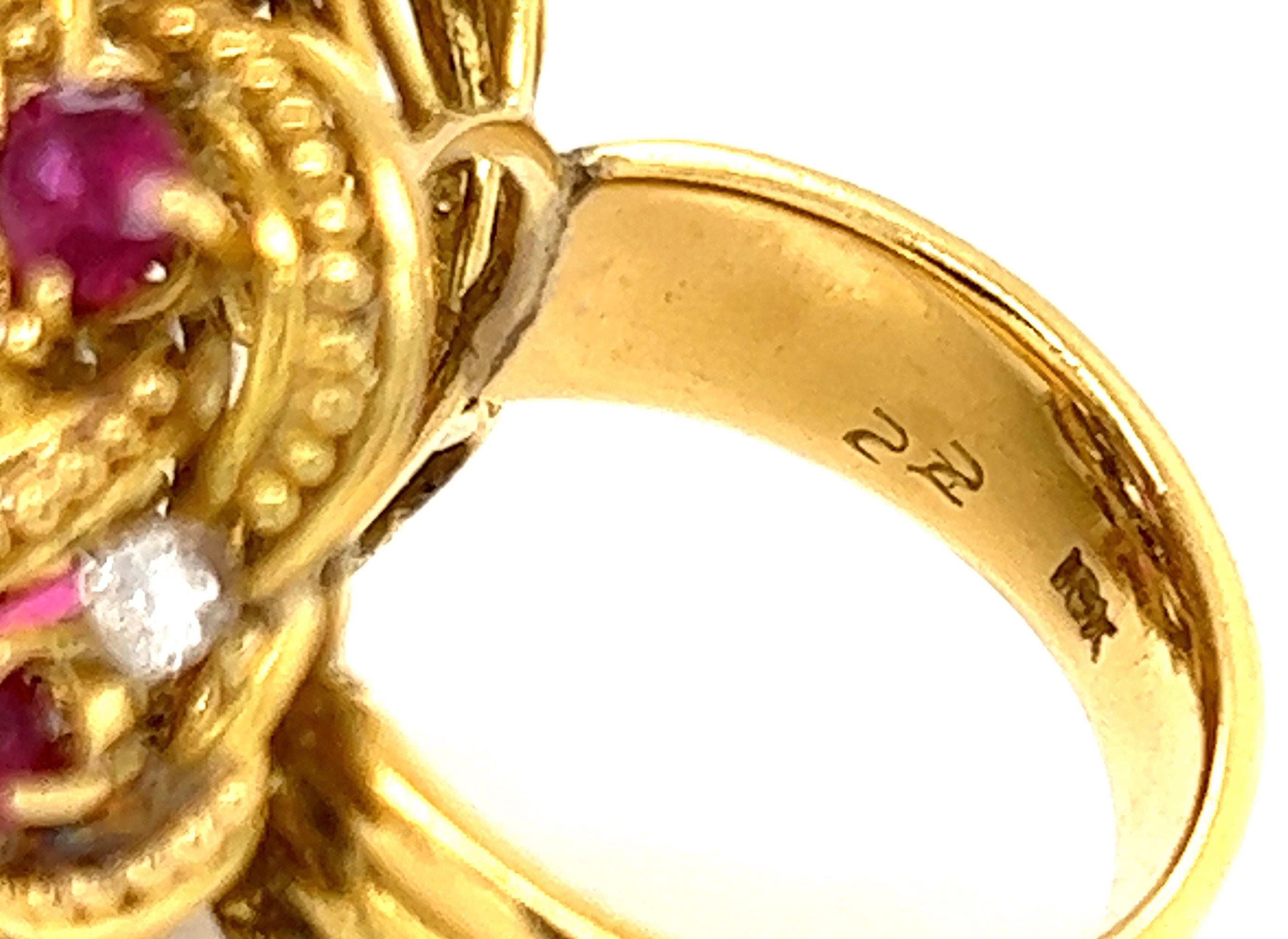 Jack Gutschneider Diamond Ruby 18k Yellow Gold Dome Ring - Size 7 For Sale 3