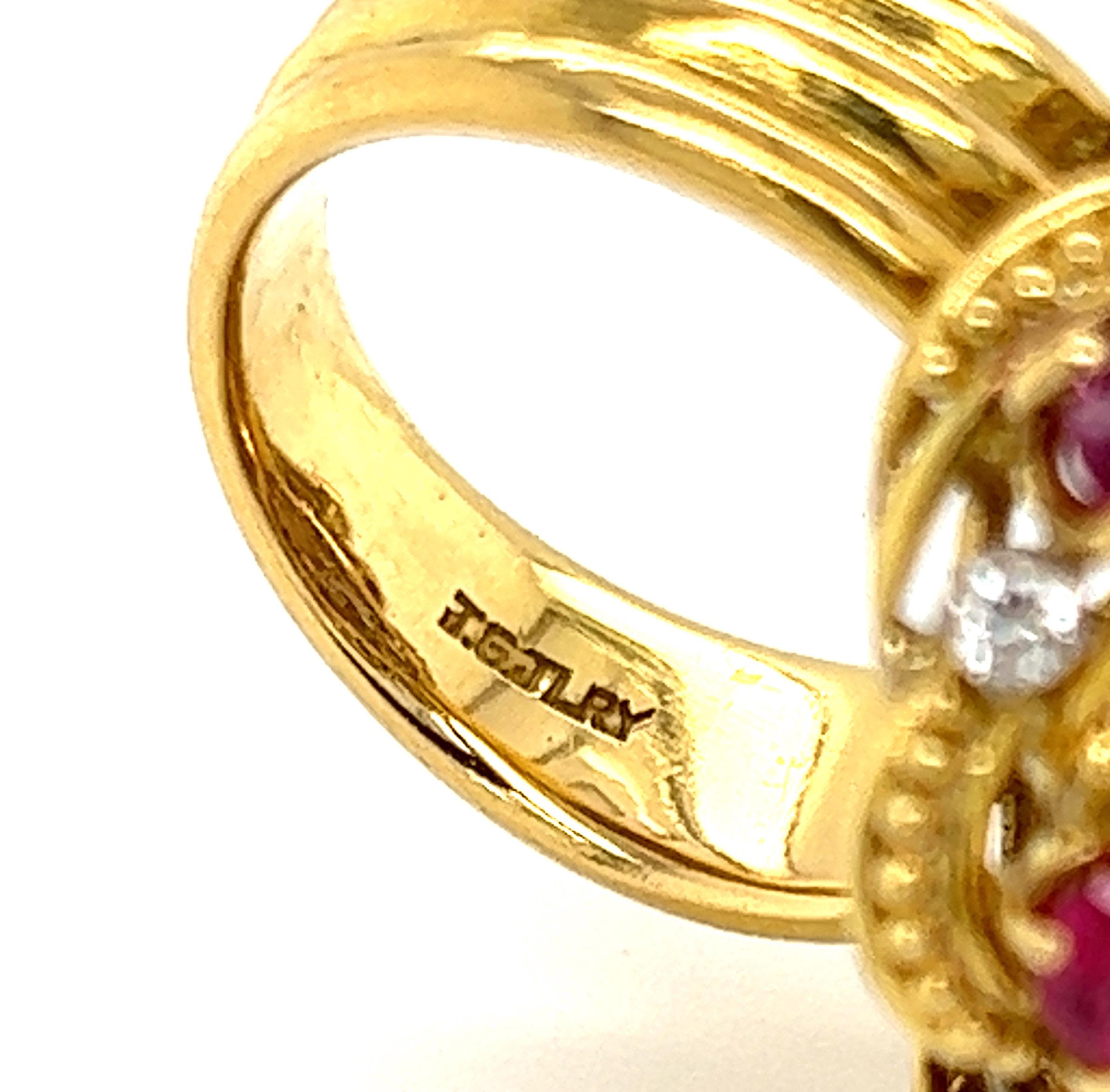 Jack Gutschneider Diamond Ruby 18k Yellow Gold Dome Ring - Size 7 For Sale 4
