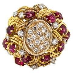 Jack Gutschneider Diamant Rubin 18k Gelbgold Dome Ring - Größe 7