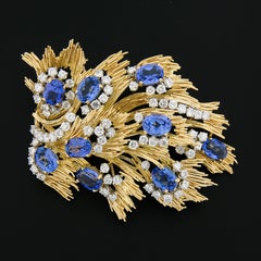 Jack Gutschneider Handmade 18k Gold 16.5ctw Tanzanite Diamond Large Flame Brooch