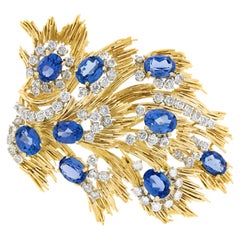 Jack Gutschneider, grande broche flamme en or 18 carats avec tanzanite et diamants, faite à la main