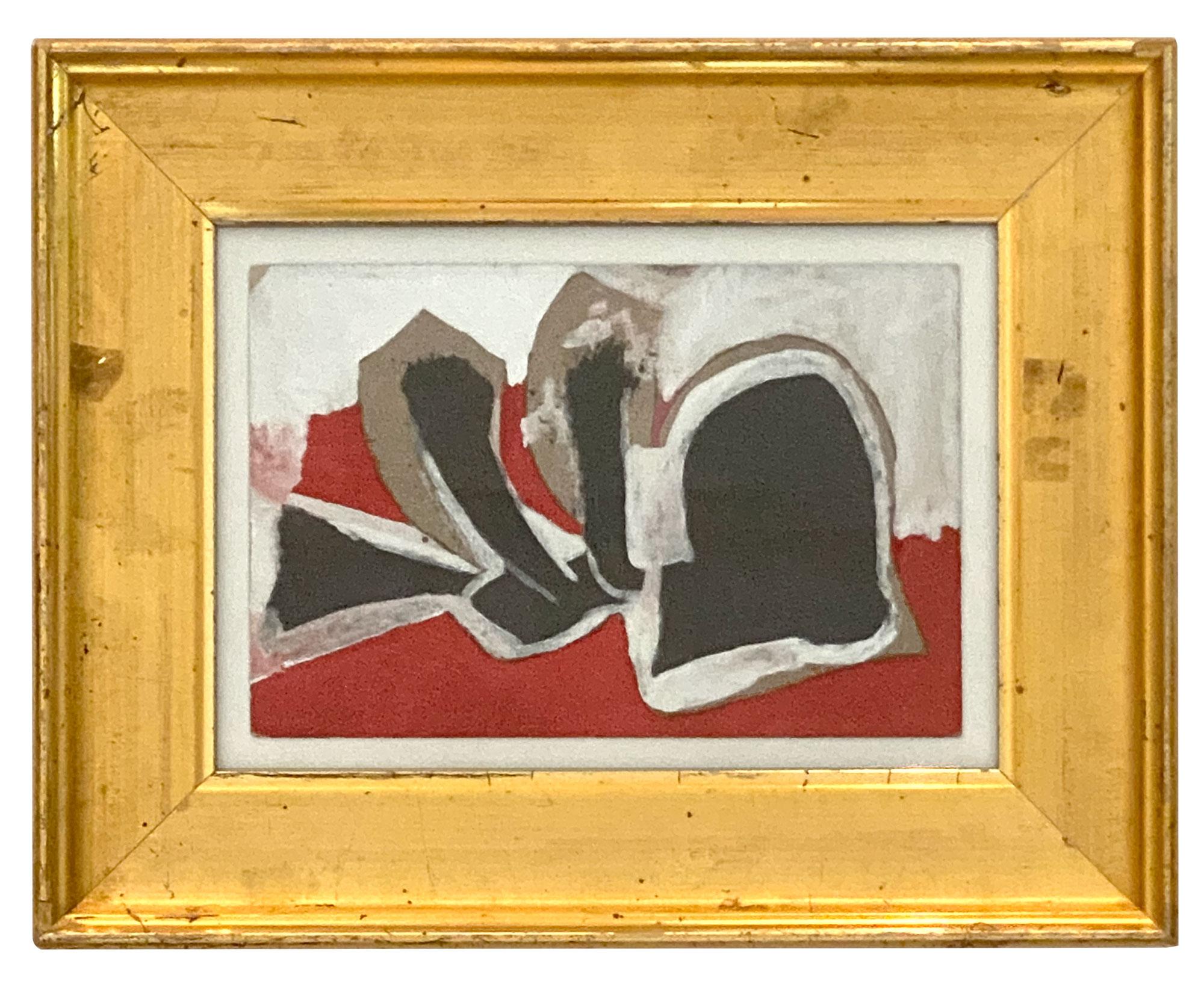 Mid-20th century painting on 8-ply rag paper in vivid color palette by artist Jack Hammack. Presented in a giltwood antique frame. 
