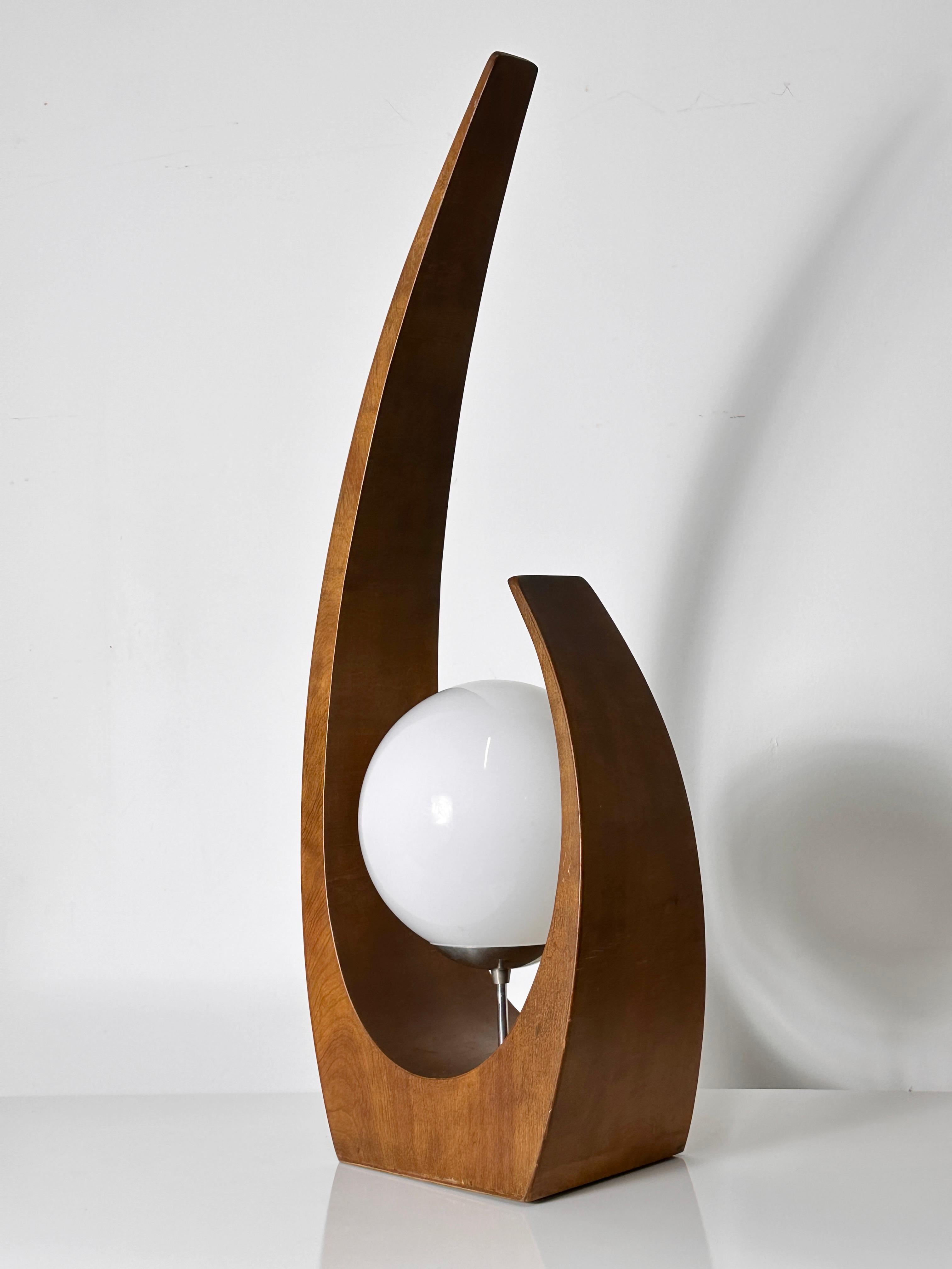 Mid-Century Modern Jack Haywood for Modeline Sculptural Walnut & Glass Globe Table Lamp 1970s