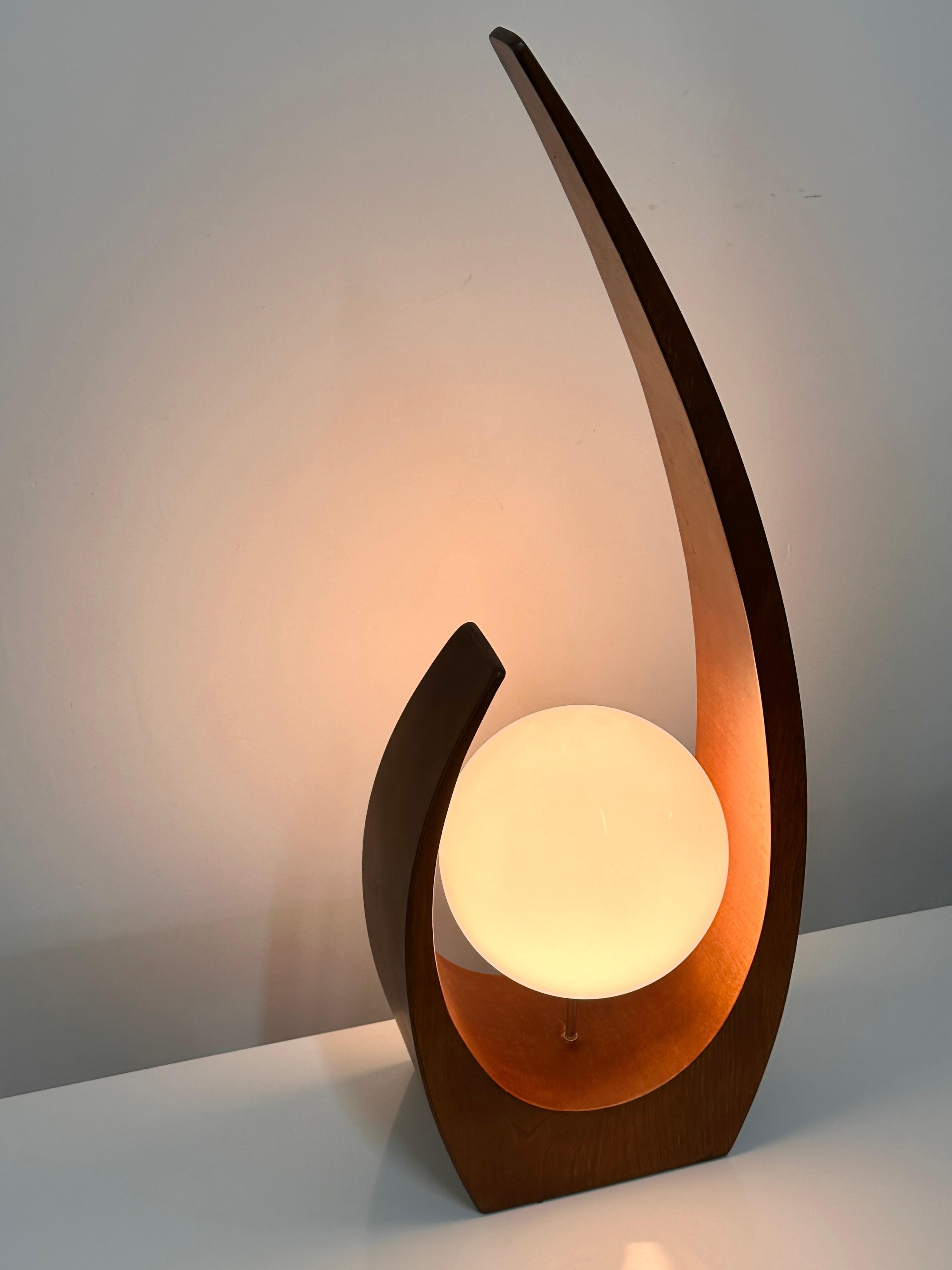 American Jack Haywood for Modeline Sculptural Walnut & Glass Globe Table Lamp 1970s