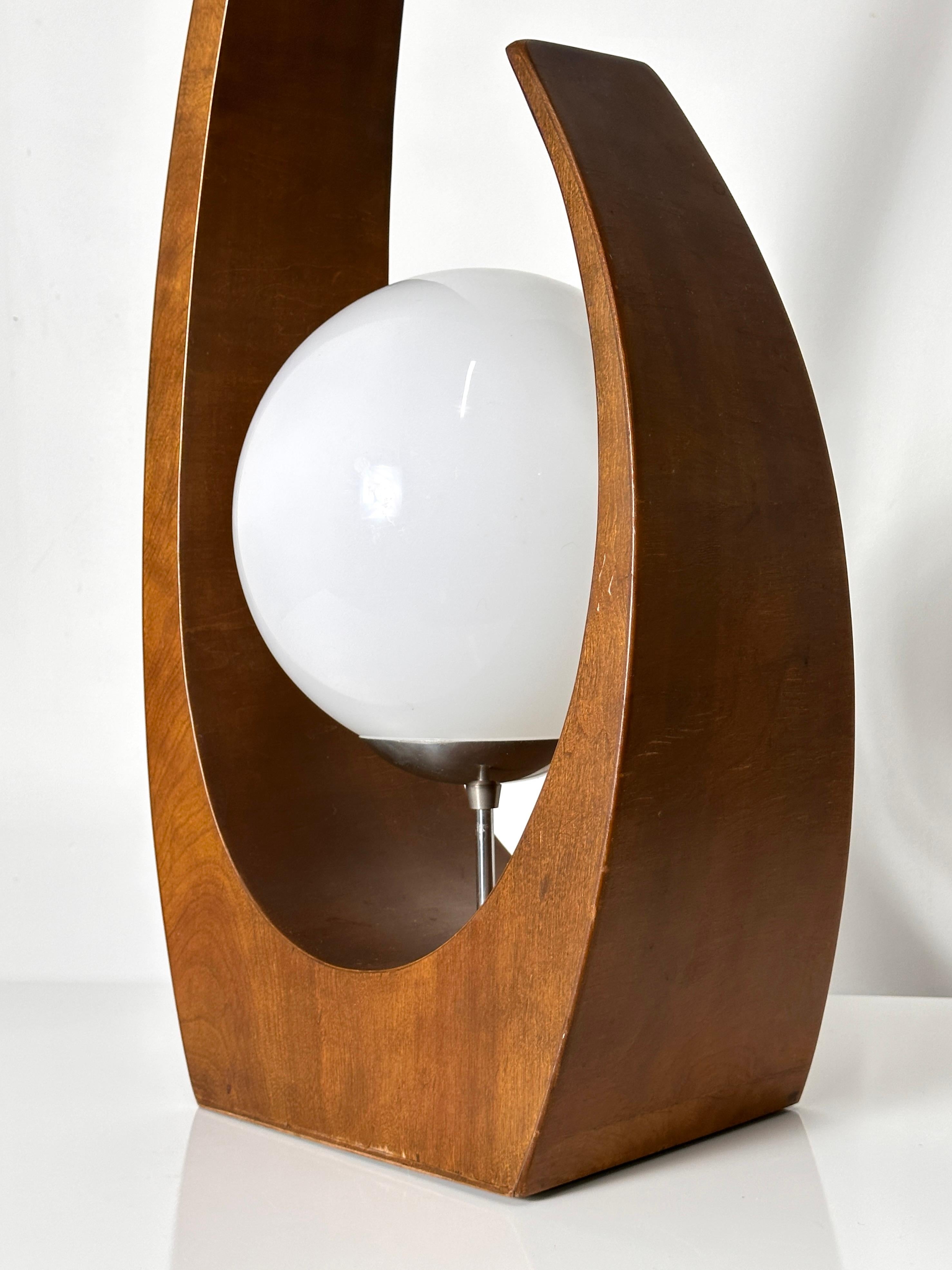 Jack Haywood for Modeline Sculptural Walnut & Glass Globe Table Lamp 1970s 1