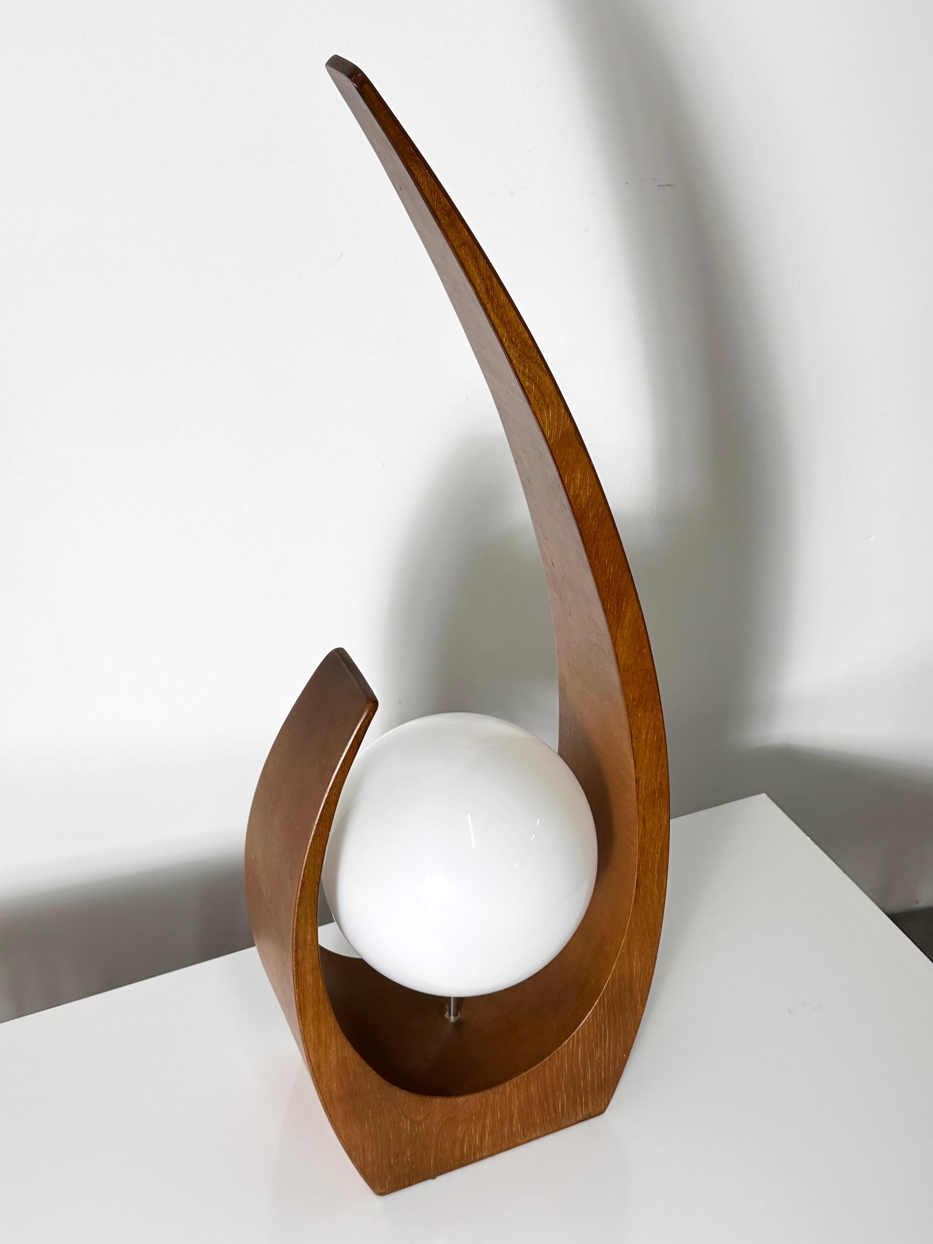 Jack Haywood for Modeline Sculptural Walnut & Glass Globe Table Lamp 1970s 2