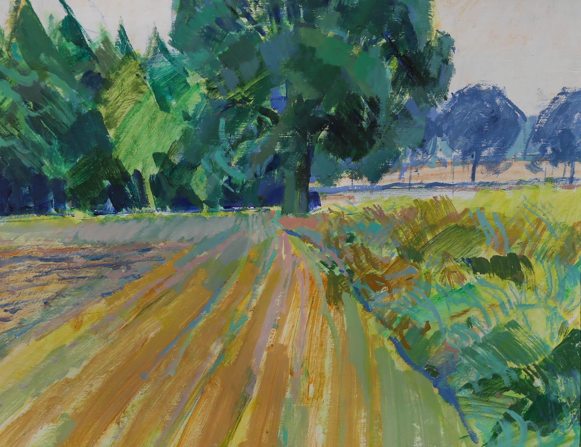 An expressive scene depicting a wild woodland landscape captured in gestural, vibrant brushstrokes. Unsigned. Presented in a 19th century gilt frame with a bobbin running pattern. On board. 
