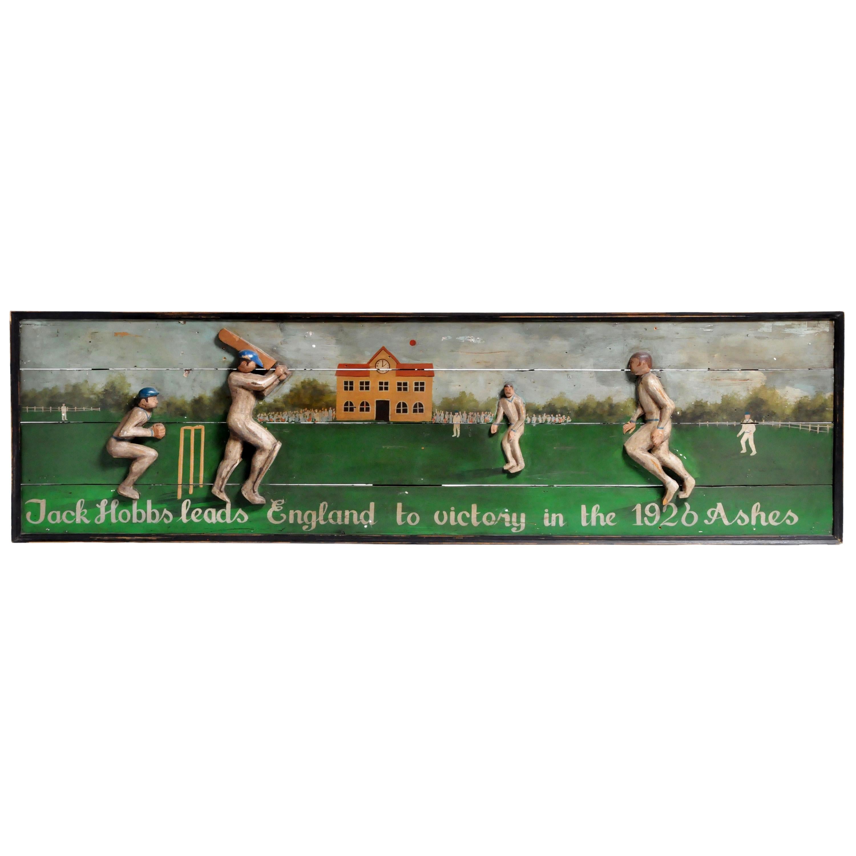 "Jack Hobbs leads England to victory in the 1926 Ashes" Wood Carved Panel