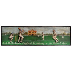 Antique "Jack Hobbs leads England to victory in the 1926 Ashes" Wood Carved Panel