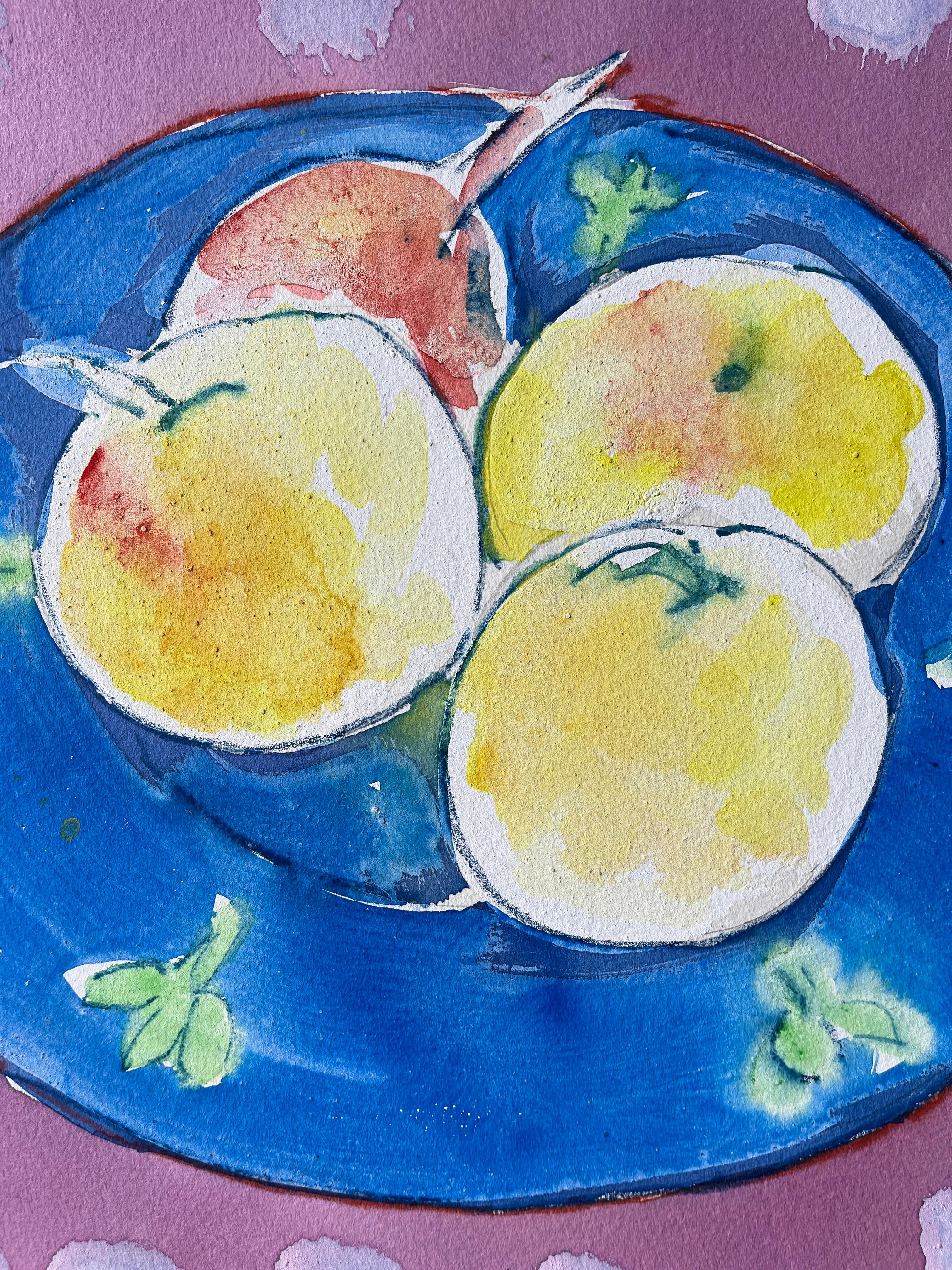 « Apples in Blue Bowl » de Jack Hooper, 1990, peinture au pastel et à la gouache en vente 3