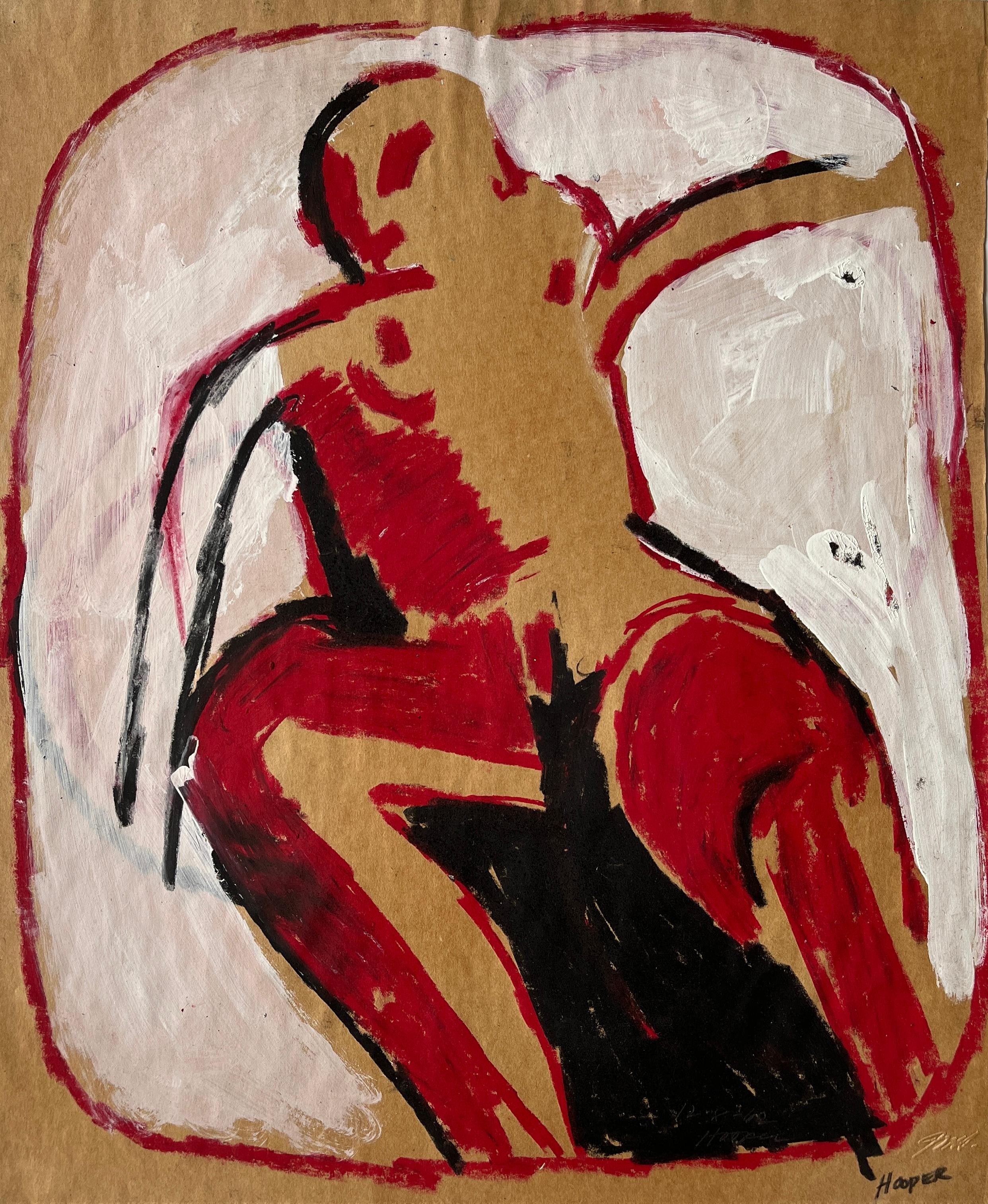 Jack Hooper
"Nu dans une bulle"
c. 1960
Gouache et pastel sur papier
15 "x18" sans cadre
Signé au crayon en bas à gauche

L'œuvre d'art abstraite de Jack Whiting, qui représente une figure aux contours noirs et aux éclaboussures dynamiques de rouge