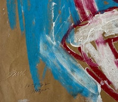"Nude Outlined in Red on Turquoise" 1962 Paint & Pastel Nude Jack Hooper
