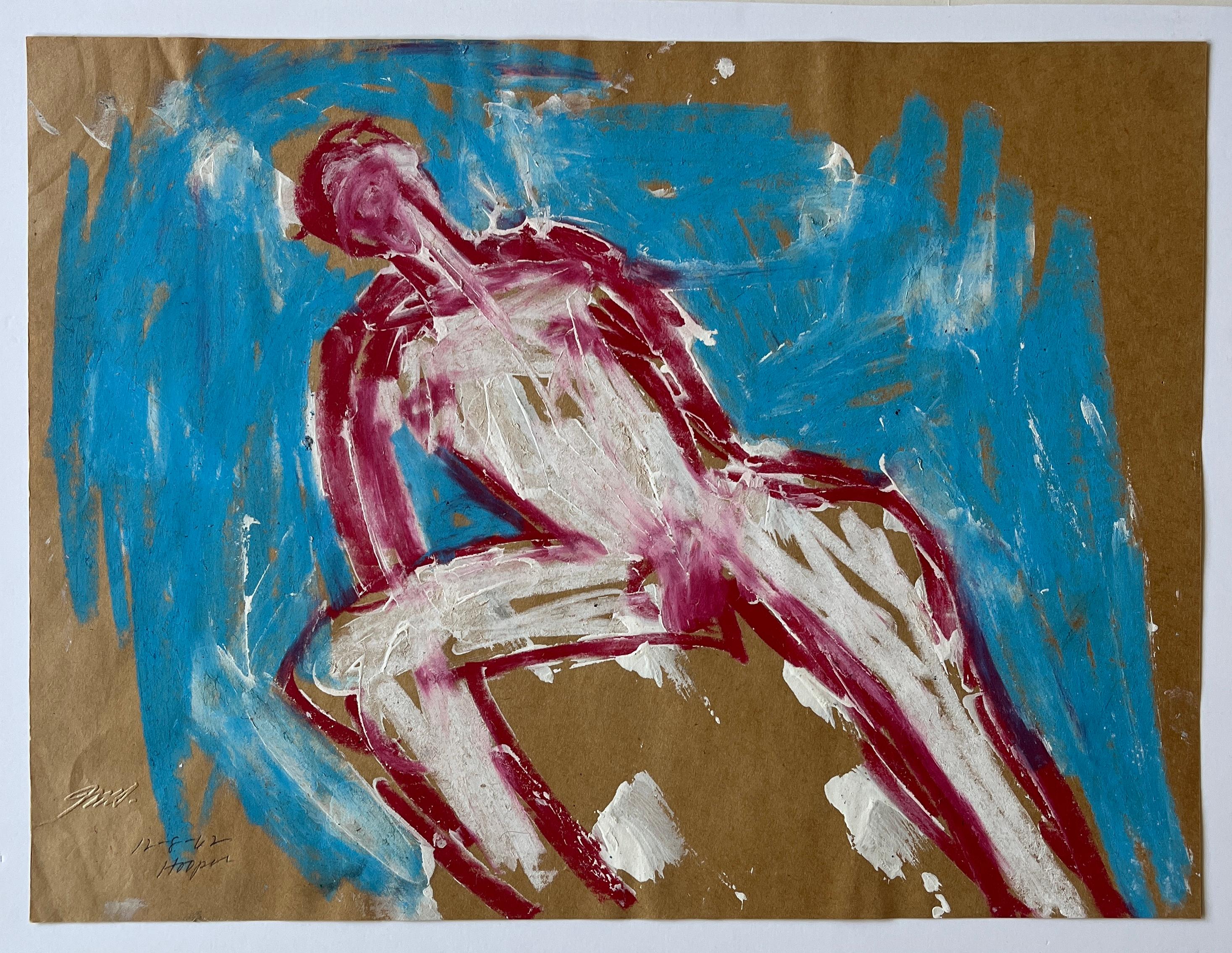 Jack Hooper
"Nu souligné de rouge sur turquoise"
8 décembre 1962
Gouache et pastel sur papier
14.5 "x11" non encadré
Signé et daté au crayon en bas à gauche

Cette œuvre d'art réalisée en 1962 par Jack Whiting représente une figure abstraite aux