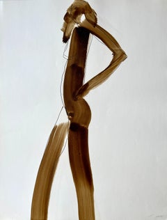 „Akt mit Hand auf Hüft“ 1984 Figur Gouache und Tinte Amerikanischer Modernismus 