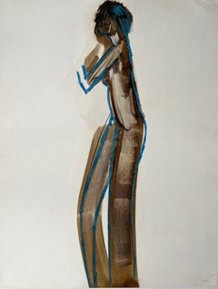 "Nude with Turquoise 2" 1984 Figure Gouache and Pastel American Modernist
