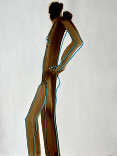 „Akt mit Türkis 4“ 1984 Figur Gouache und Pastell Amerikanischer Modernismus