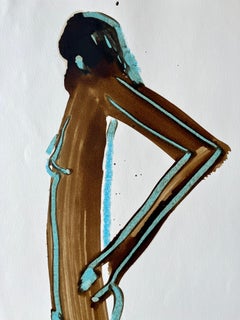 "Nude with Turquoise 5" 1984 Figure Gouache and Pastel American Modernist