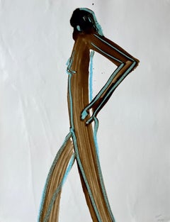 "Nude with Turquoise 5" 1984 Figure Gouache and Pastel American Modernist