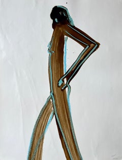 „Akt mit Türkis 5“ 1984 Figur Gouache und Pastell Amerikanischer Modernismus