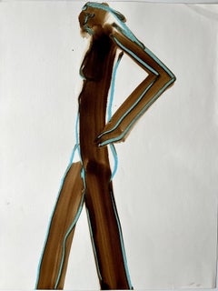 „Akt mit Türkis 6“ 1984 Figur Gouache und Pastell Amerikanischer Modernismus