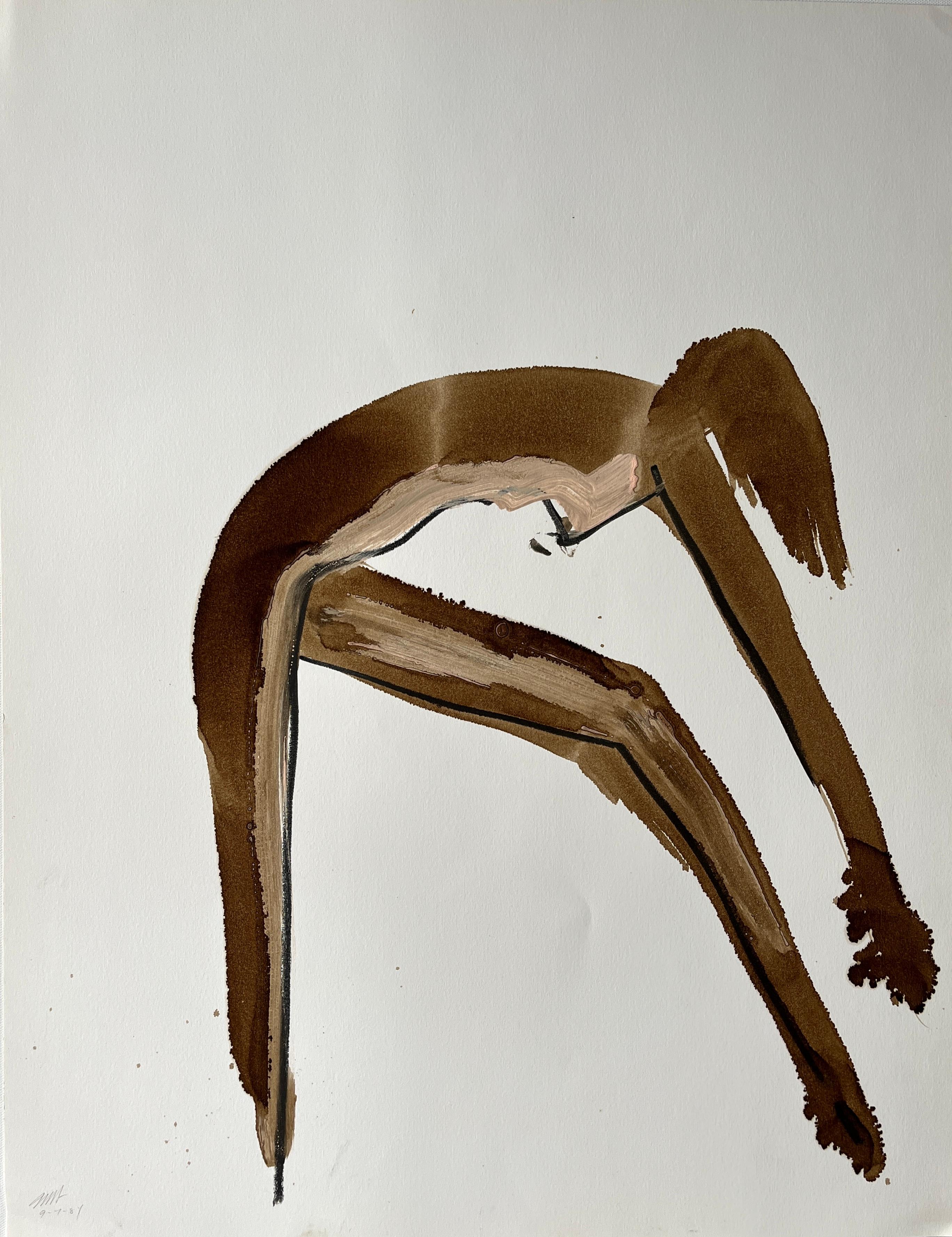 "Side Stretch Nude" 1984 Figure Gouache and Pastel American Modernist