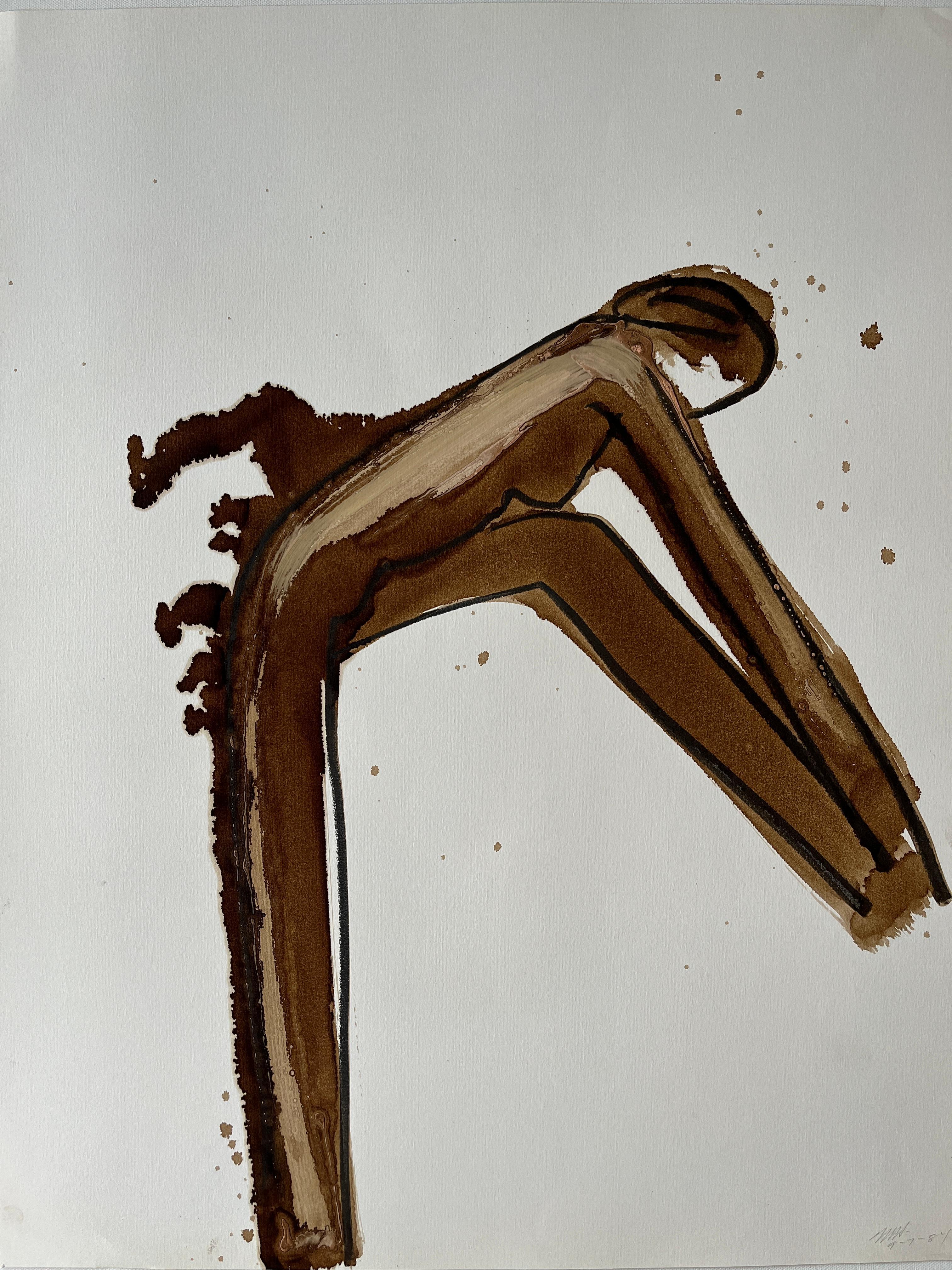 "Side Stretch Nude 2" 1984 Figure moderniste américain à la gouache et pastel
