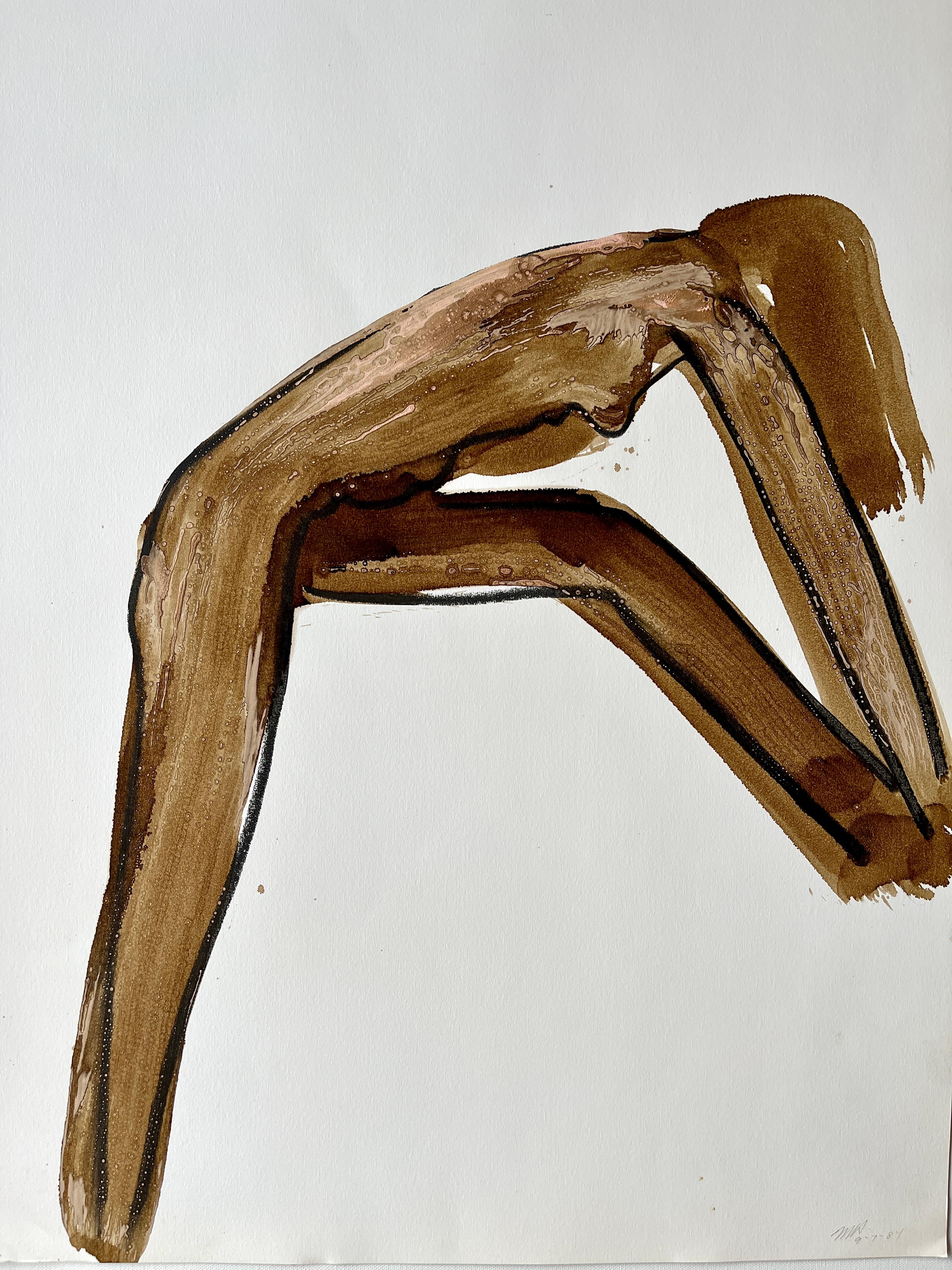 "Side Stretch Nude 3" 1984 Figure moderniste américain à la gouache et pastel